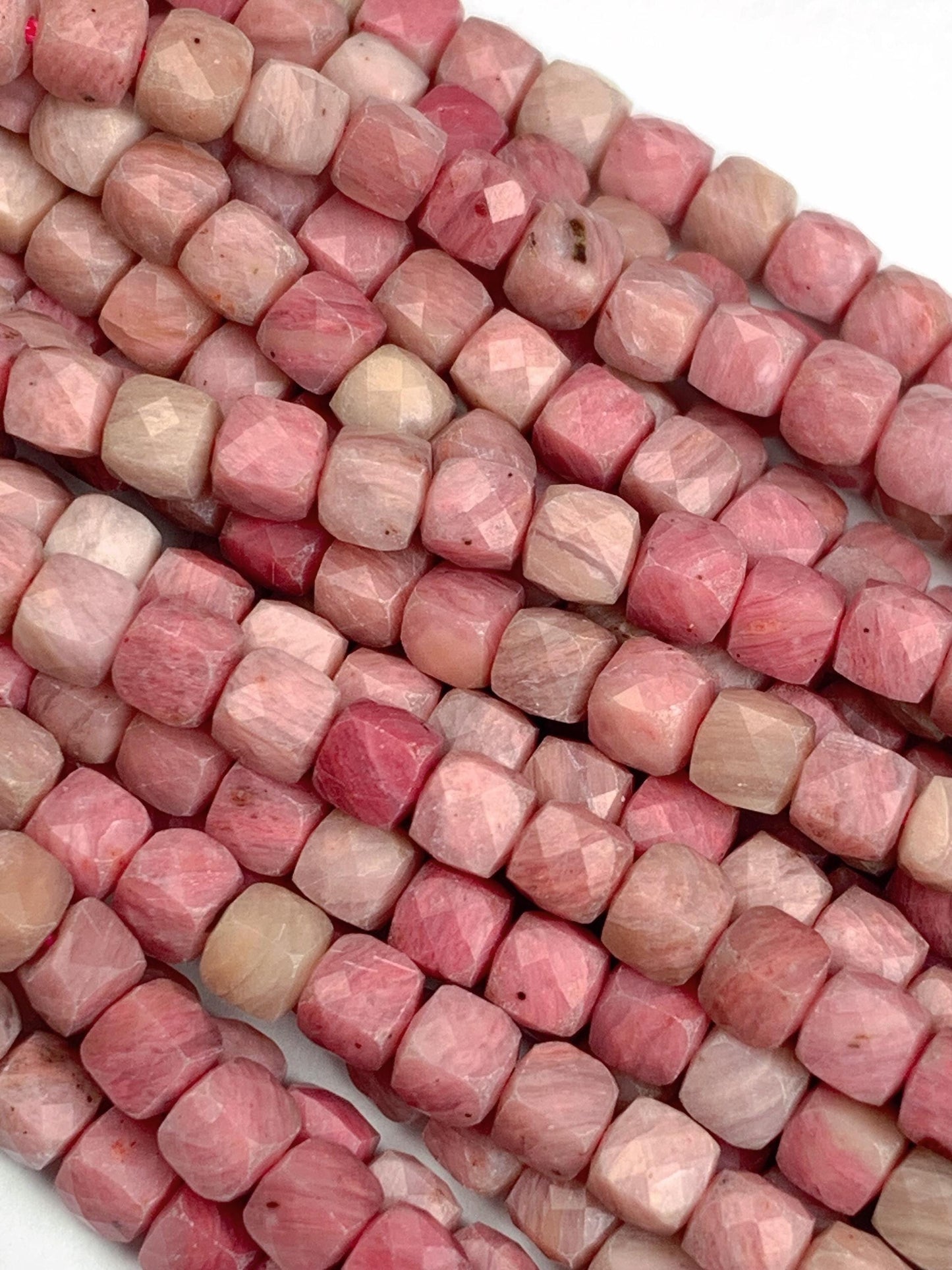 4mm + Genuine Natural Pink Rhodonite Faceted Cube Square Beads 15.5" Strand