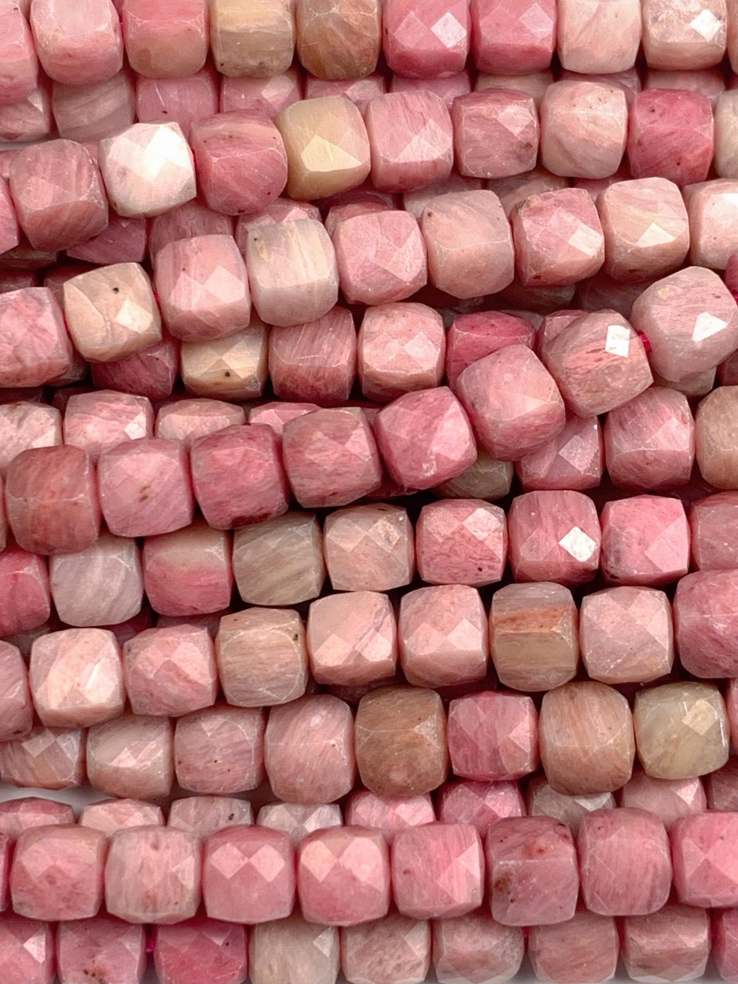 4mm + Genuine Natural Pink Rhodonite Faceted Cube Square Beads 15.5" Strand