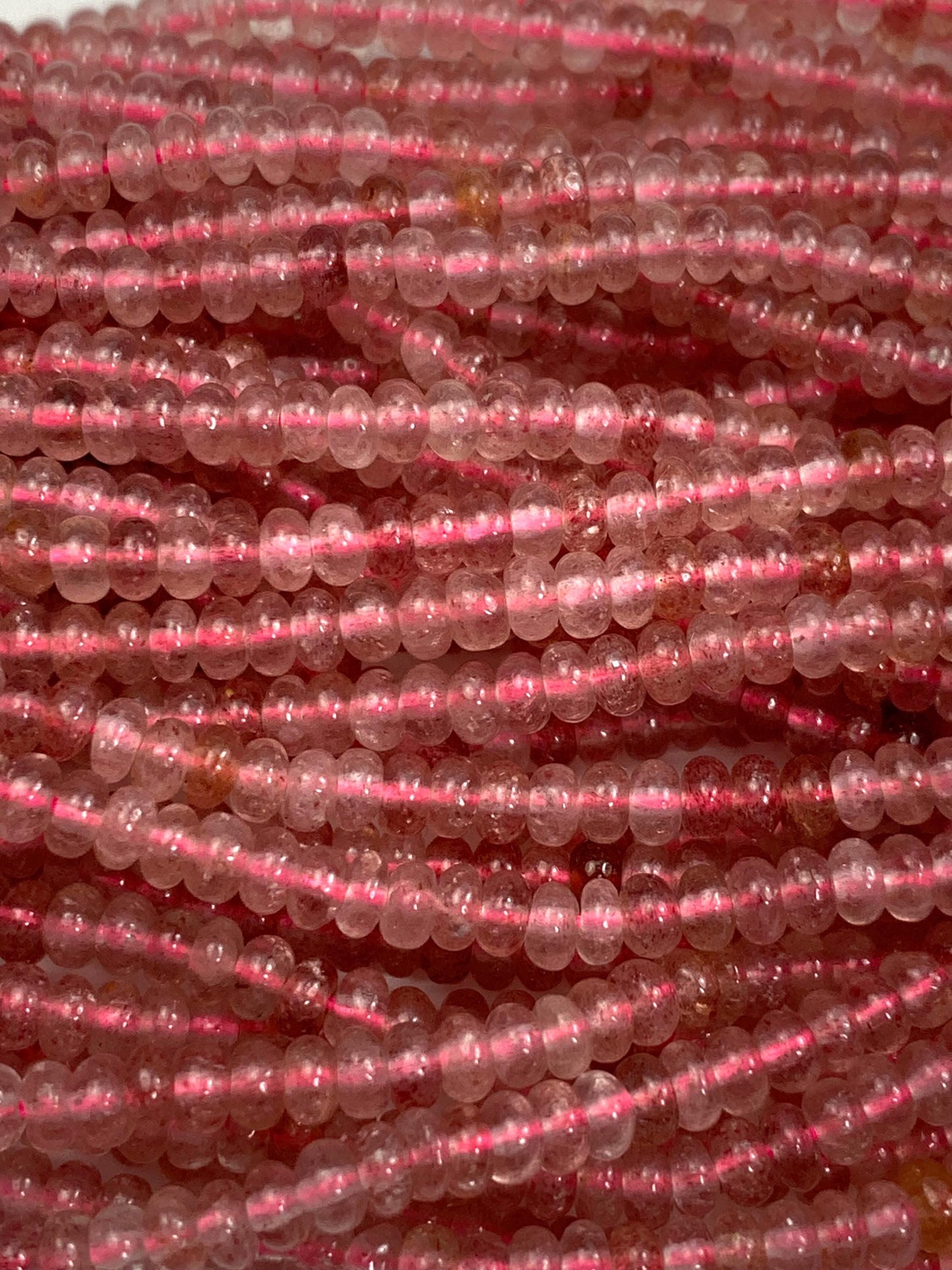 2x4mm Natural Transparent Red Strawberry Quartz Smooth Rondelle Beads 15.5" Strand Gemstone