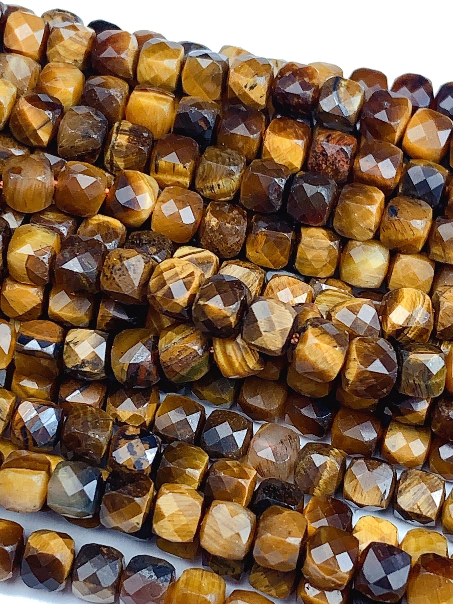 4.5mm Grade AAA+ Genuine Natural Yellow Tiger Eyes Faceted Cube Square Beads 15.5" Strand