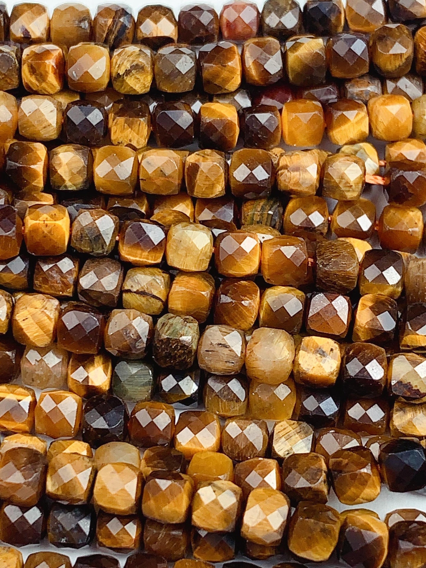 4.5mm Grade AAA+ Genuine Natural Yellow Tiger Eyes Faceted Cube Square Beads 15.5" Strand
