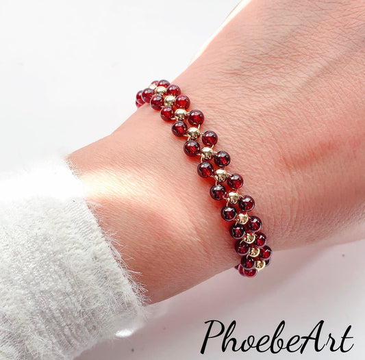 Natural Red Garnet 14K Gold Filled Bracelet: January Birthstone