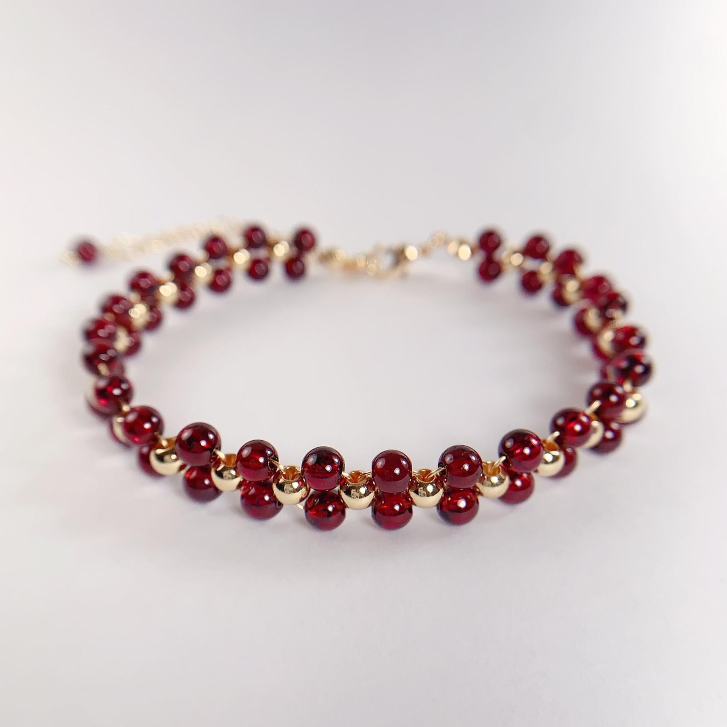 Natural Red Garnet 14K Gold Filled Bracelet: January Birthstone