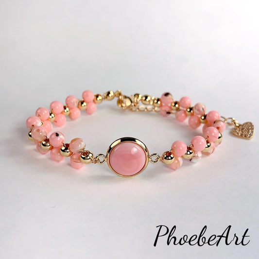 Pink Queen Conch Bracelet: 14K Gold Filled, Healing Gemstone