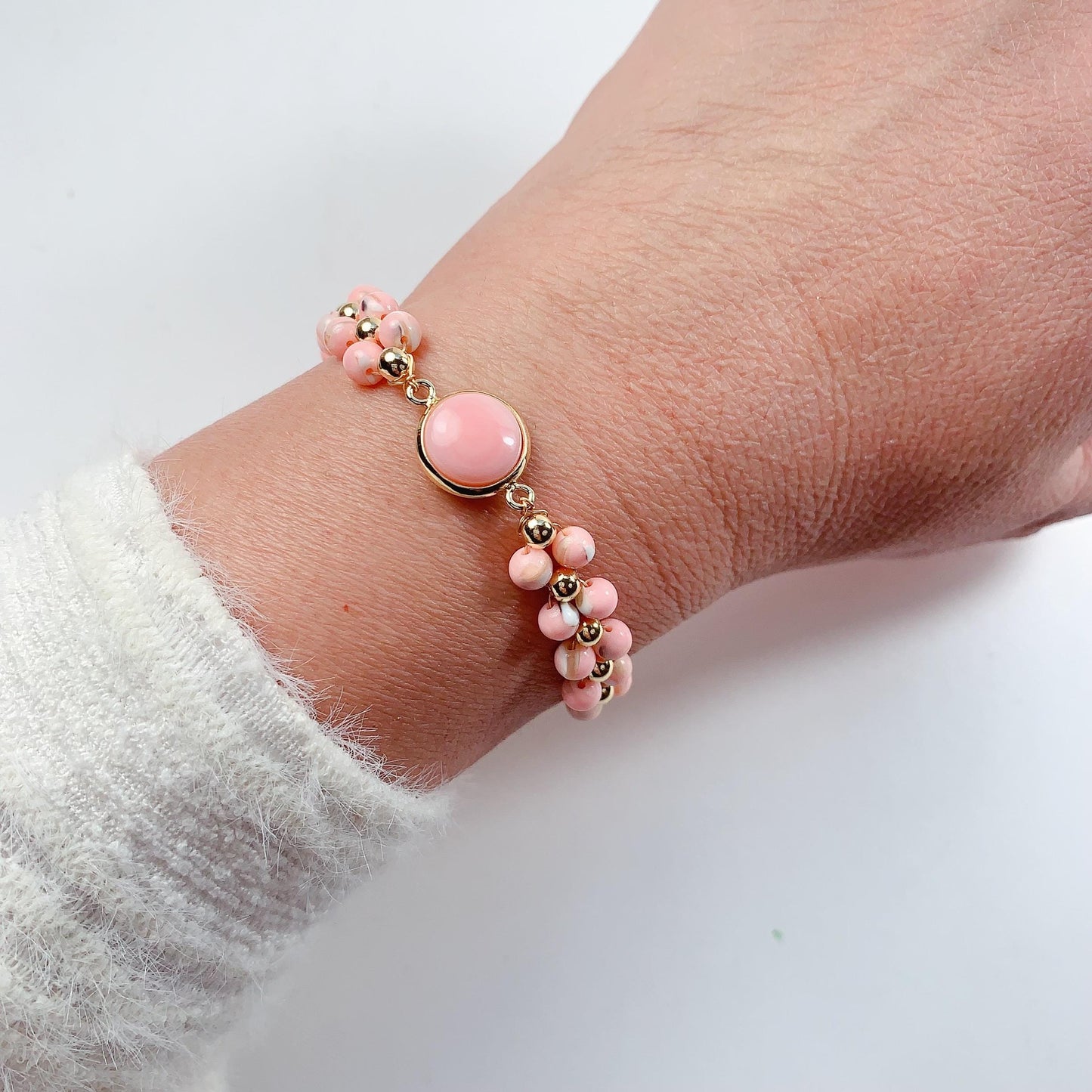 Pink Queen Conch Bracelet: 14K Gold Filled, Healing Gemstone