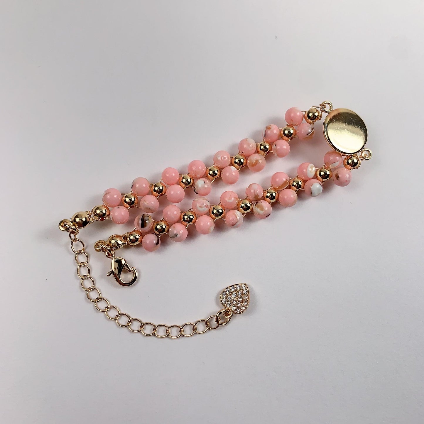 Pink Queen Conch Bracelet: 14K Gold Filled, Healing Gemstone