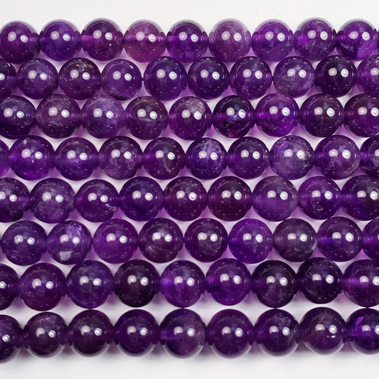 Natural Purple Amethyst Quartz Round Beads - 15.5" Strand