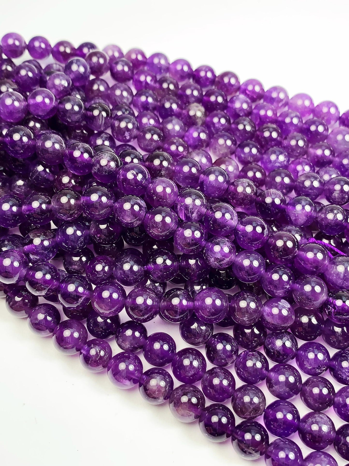Natural Purple Amethyst Quartz Round Beads - 15.5" Strand