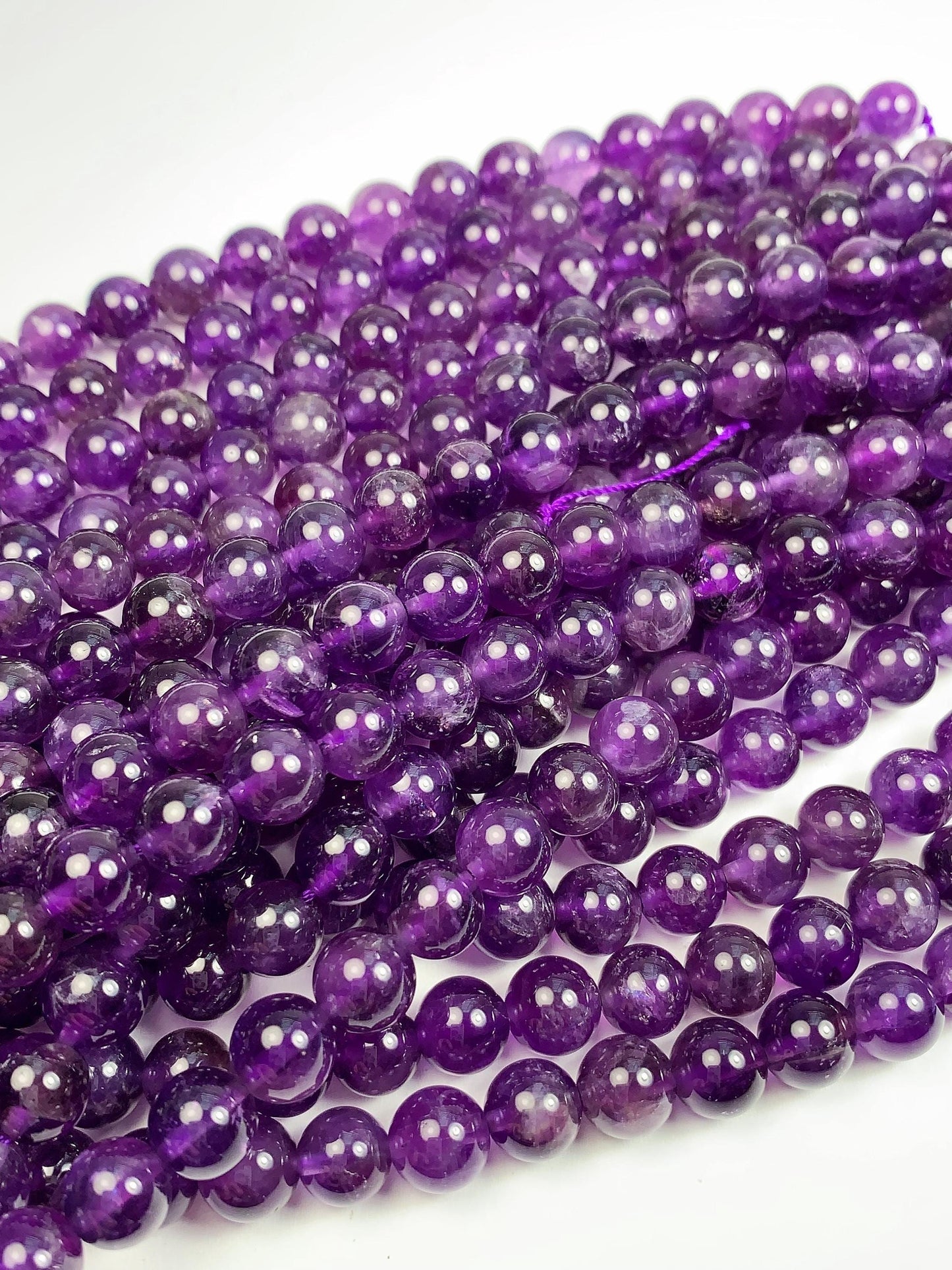 Natural Purple Amethyst Quartz Round Beads - 15.5" Strand