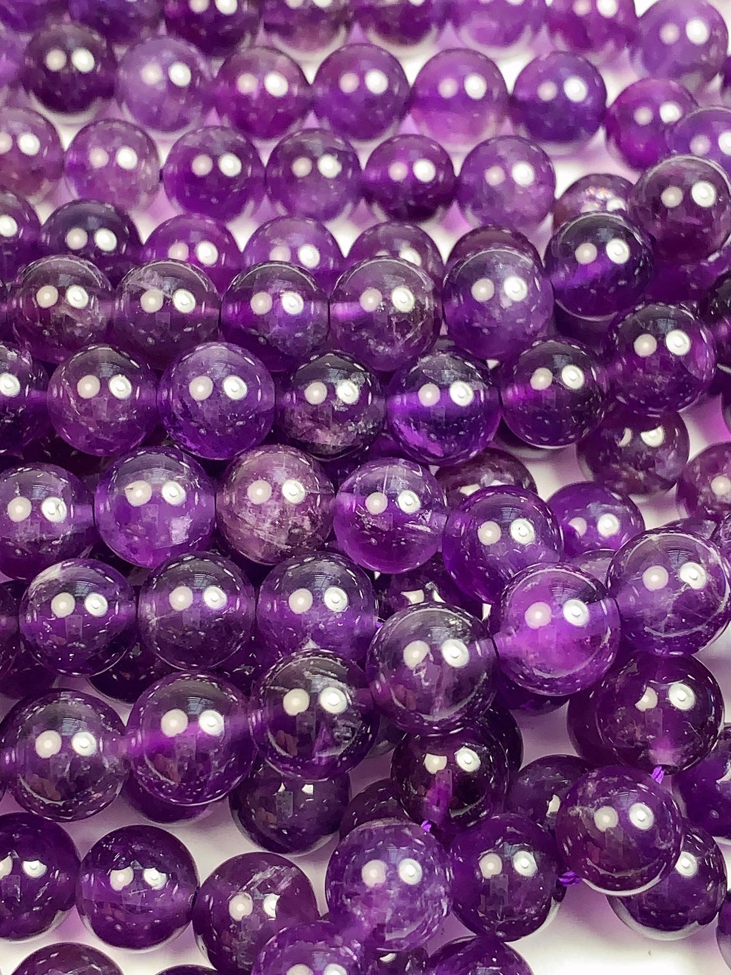 Natural Purple Amethyst Quartz Round Beads - 15.5" Strand