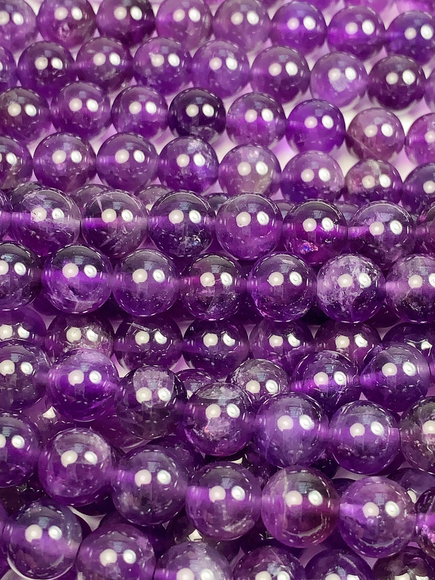 Natural Purple Amethyst Quartz Round Beads - 15.5" Strand