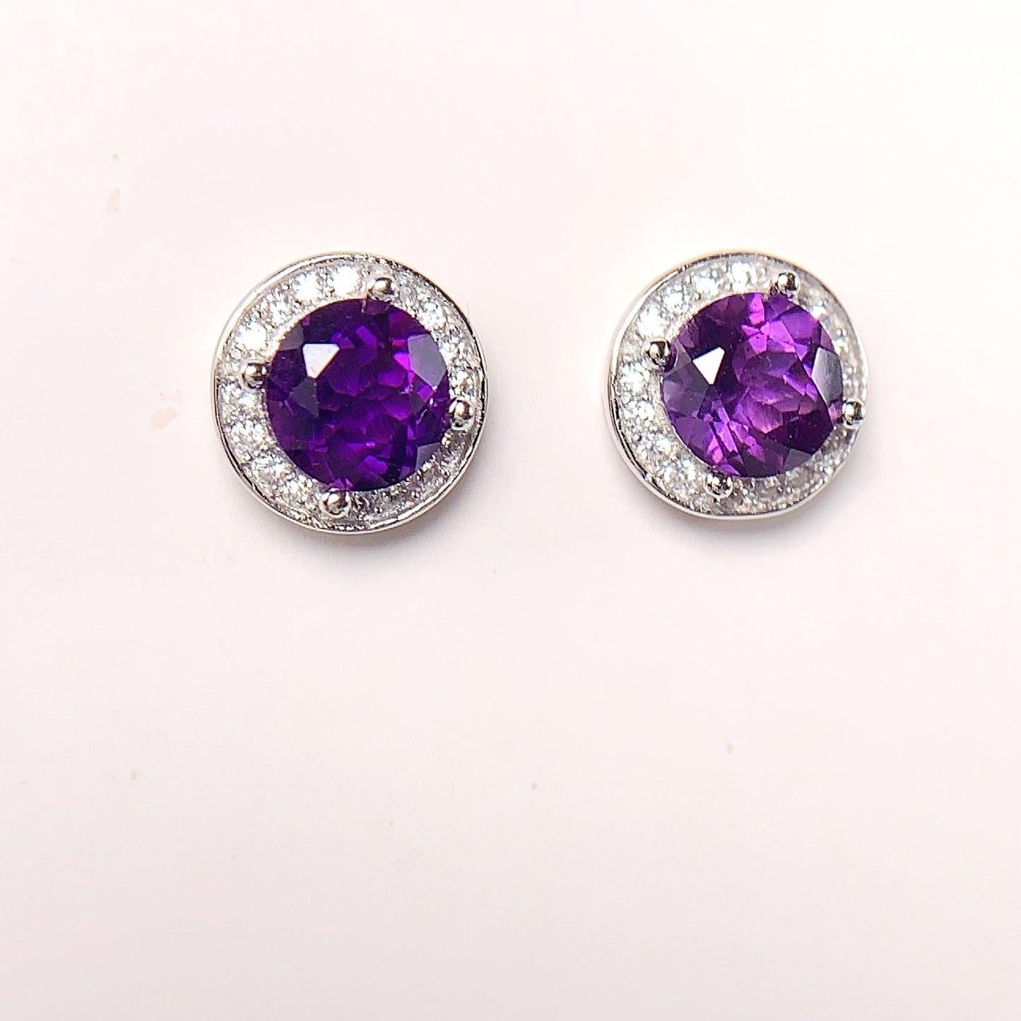 Amethyst Sterling Silver Earrings: 18k Gold Plated, Round Cut