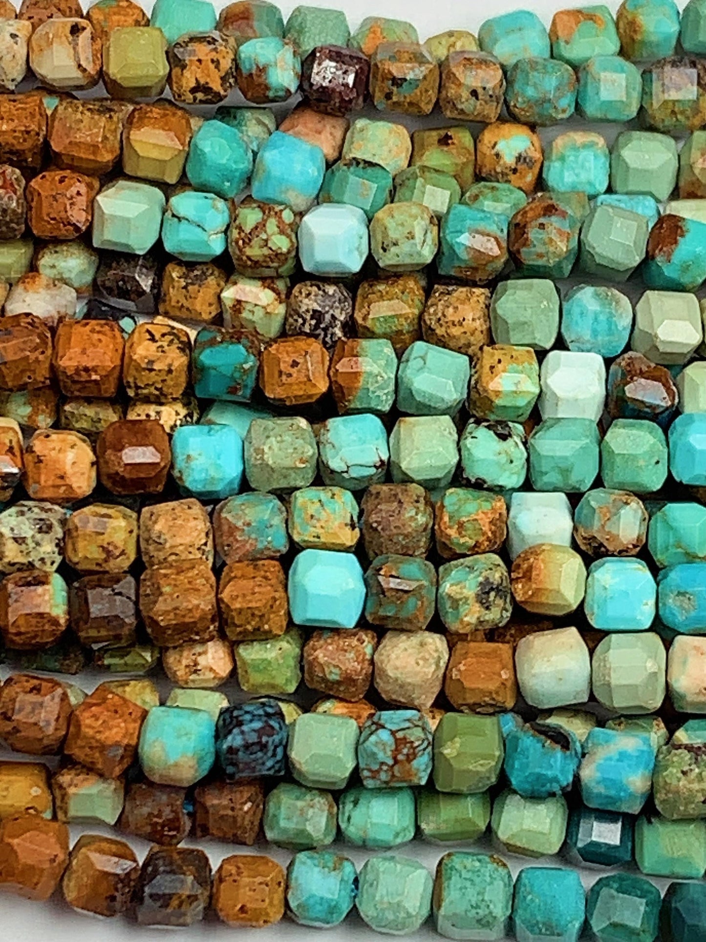 3mm Natural  Blue Brown Multicolor Turquoise  Cube Square Beads 15.5" Strand