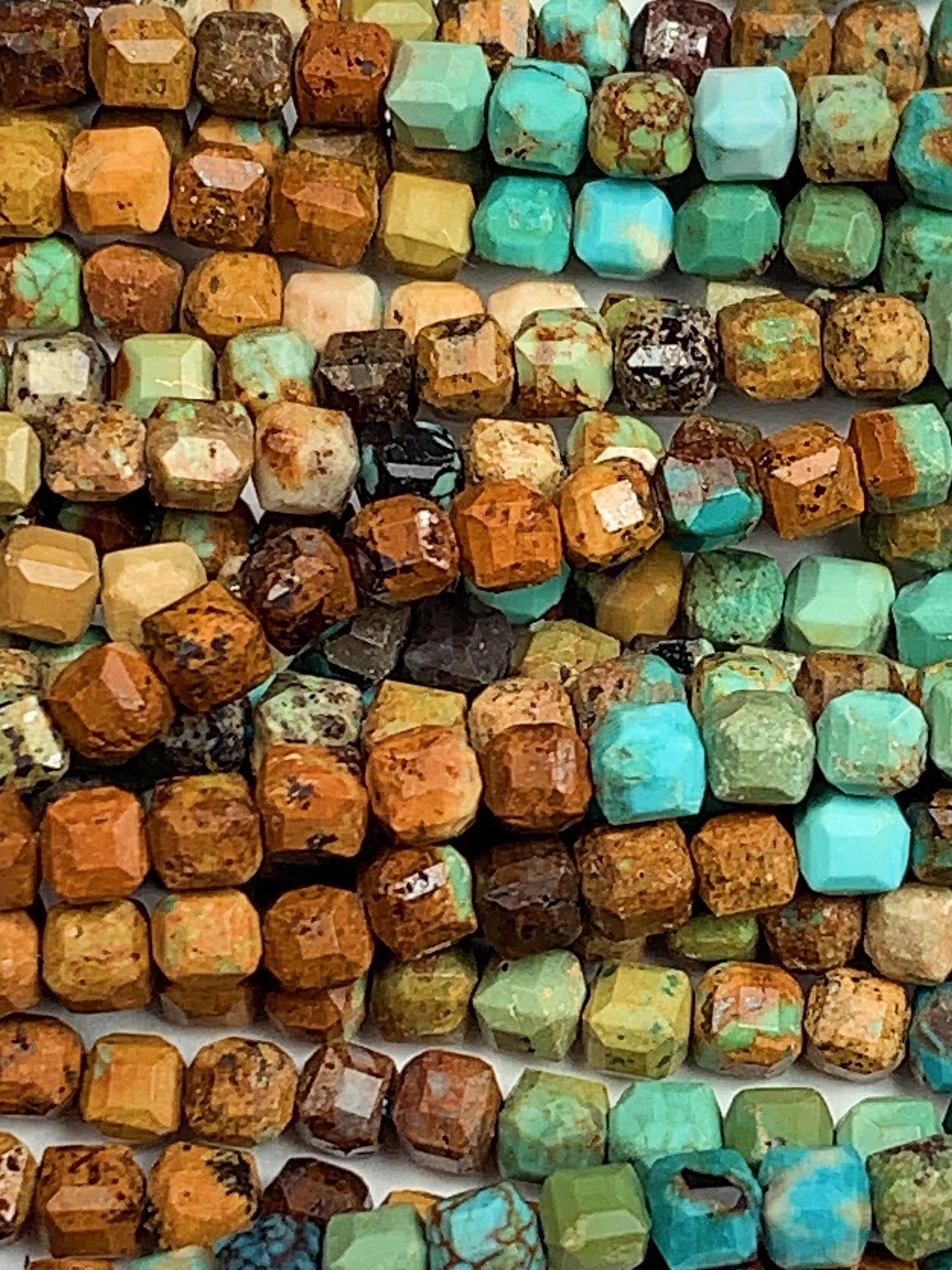 3mm Natural  Blue Brown Multicolor Turquoise  Cube Square Beads 15.5" Strand