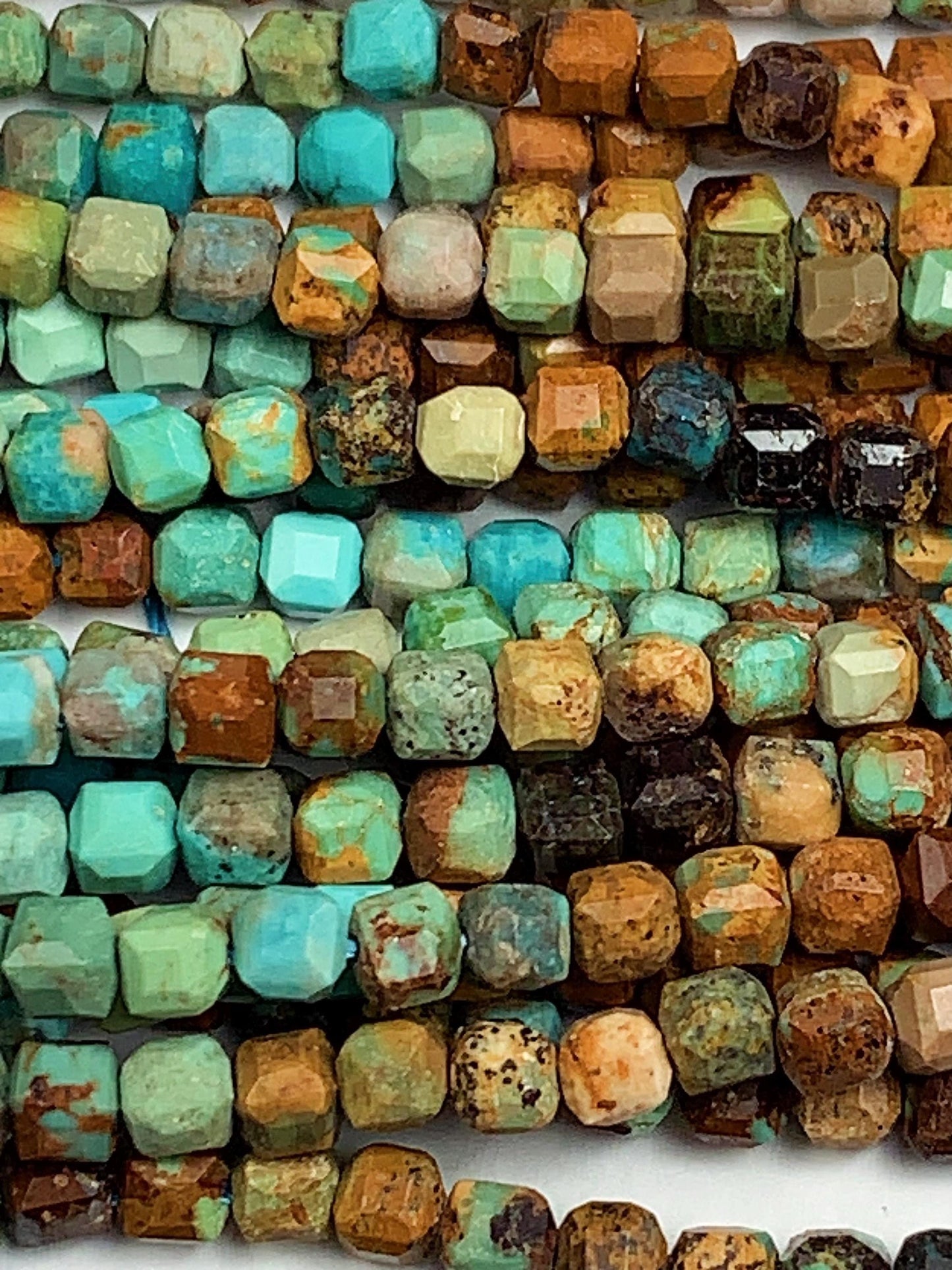 3mm Natural  Blue Brown Multicolor Turquoise  Cube Square Beads 15.5" Strand