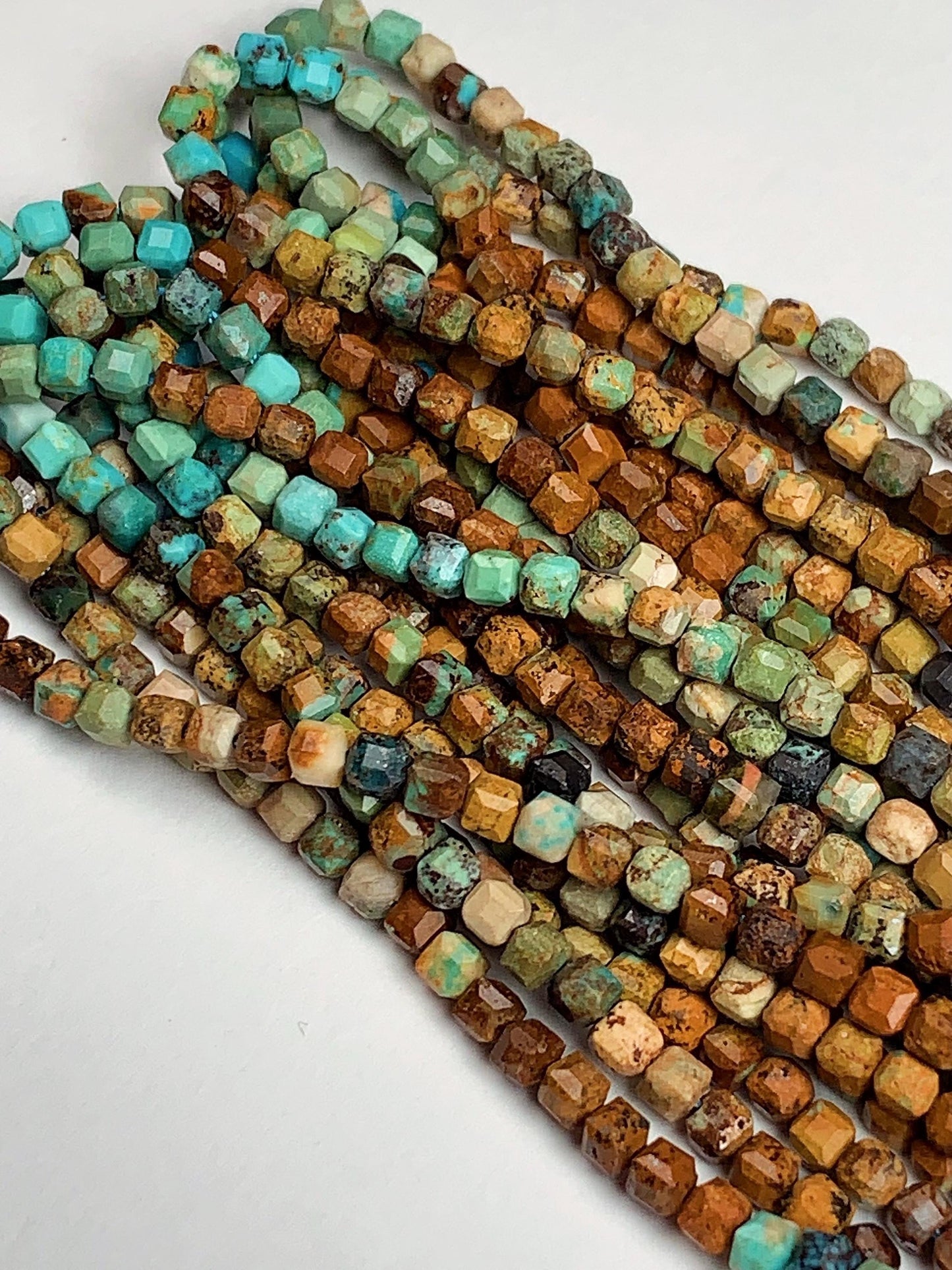 3mm Natural  Blue Brown Multicolor Turquoise  Cube Square Beads 15.5" Strand
