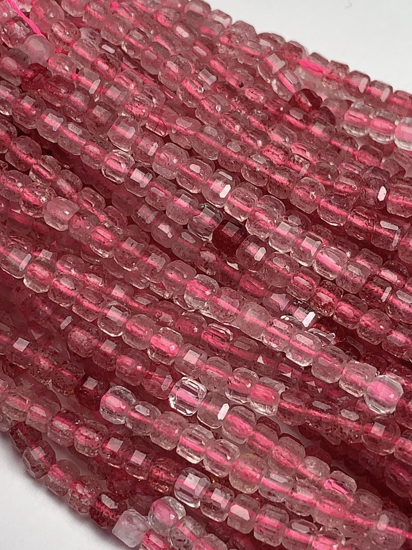 3mm Grade AAA+ Genuine Natural Red Strawberry Quartz Faceted Cube Square Beads 15.5" Strand