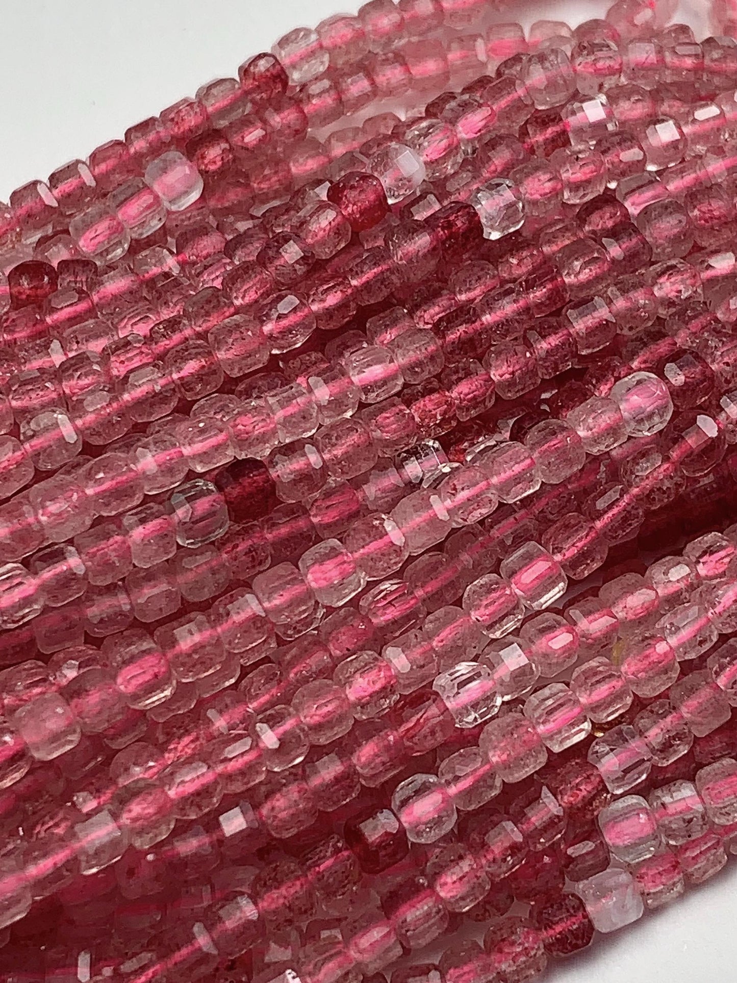 3mm Grade AAA+ Genuine Natural Red Strawberry Quartz Faceted Cube Square Beads 15.5" Strand