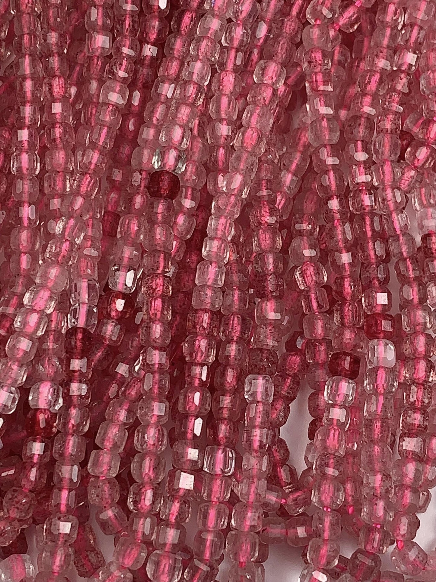 3mm Grade AAA+ Genuine Natural Red Strawberry Quartz Faceted Cube Square Beads 15.5" Strand