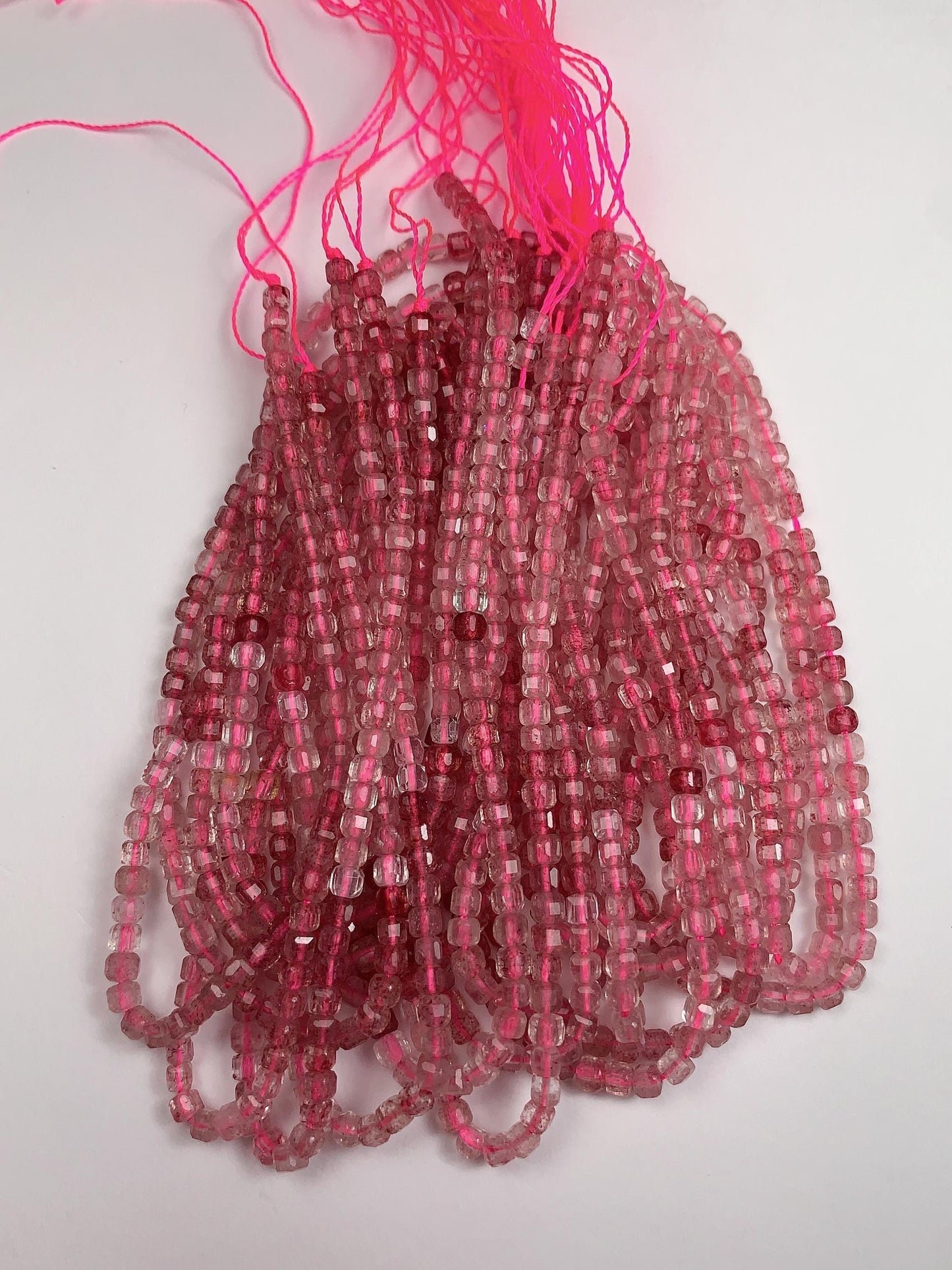 3mm Grade AAA+ Genuine Natural Red Strawberry Quartz Faceted Cube Square Beads 15.5" Strand