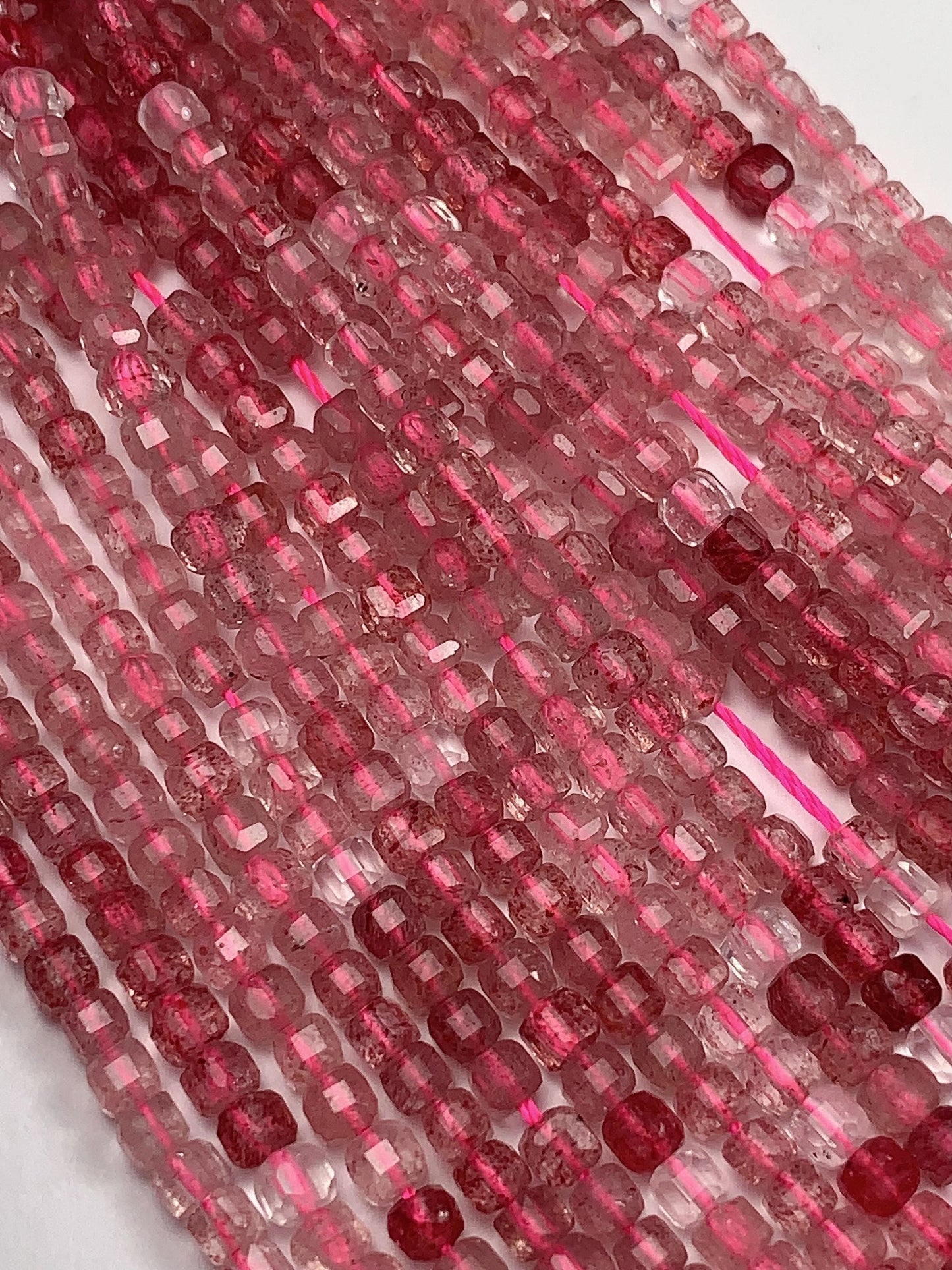 3mm Grade AAA+ Genuine Natural Red Strawberry Quartz Faceted Cube Square Beads 15.5" Strand