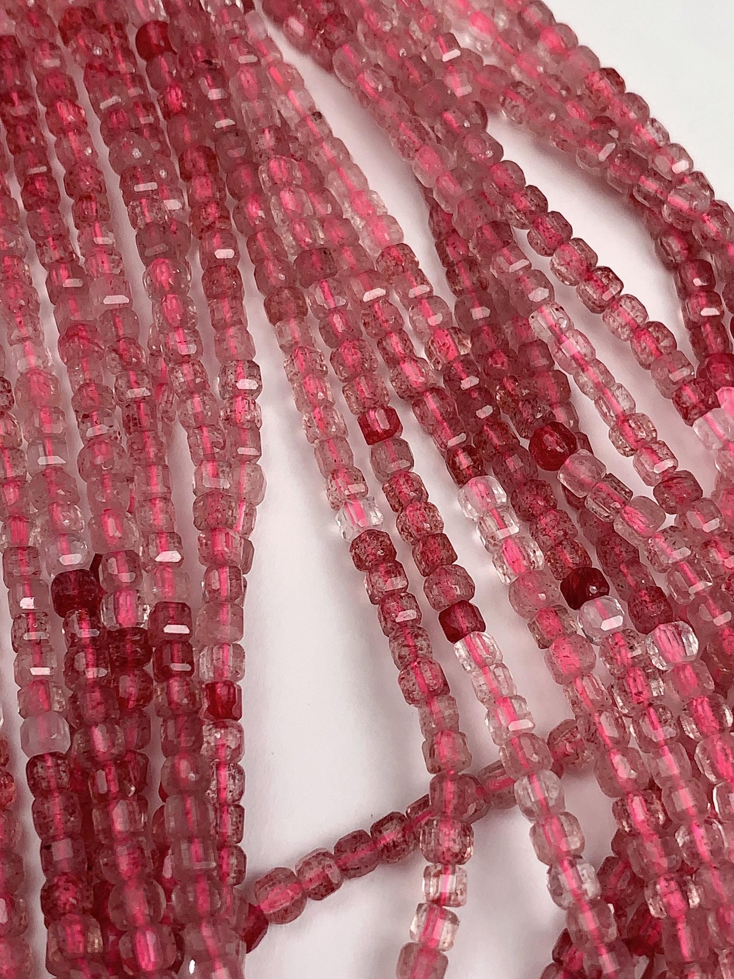 3mm Grade AAA+ Genuine Natural Red Strawberry Quartz Faceted Cube Square Beads 15.5" Strand