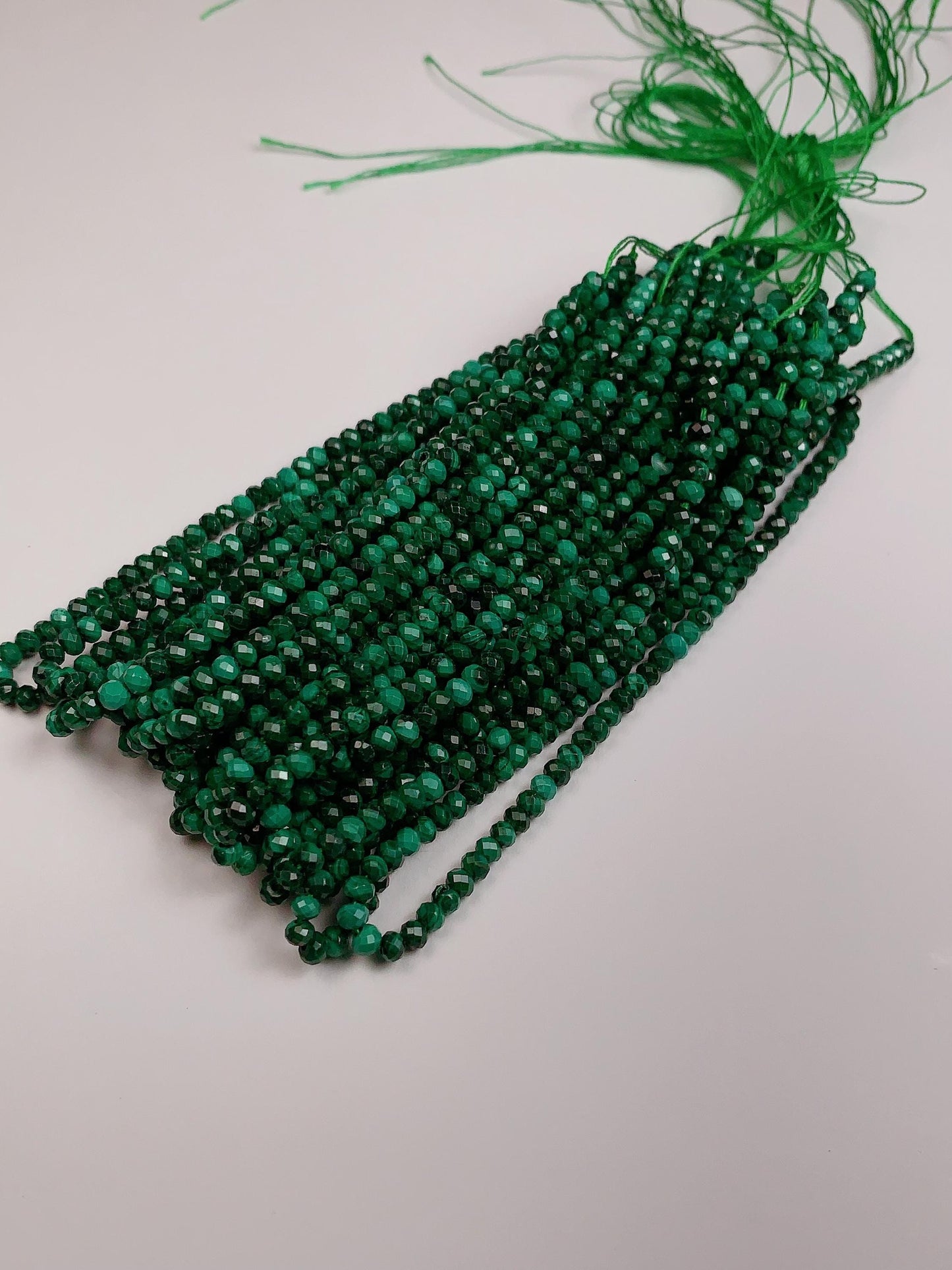 AAA Green Malachite Faceted Rondelle Beads - 15.5" Strand