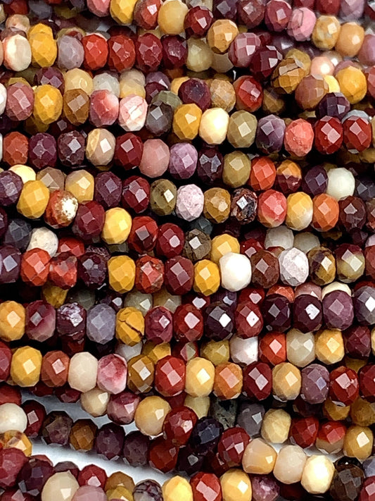 Good Quality  Genuine Natural Red Yellow Mookaite Jasper Faceted Rondelle Beads 15.5" Strand