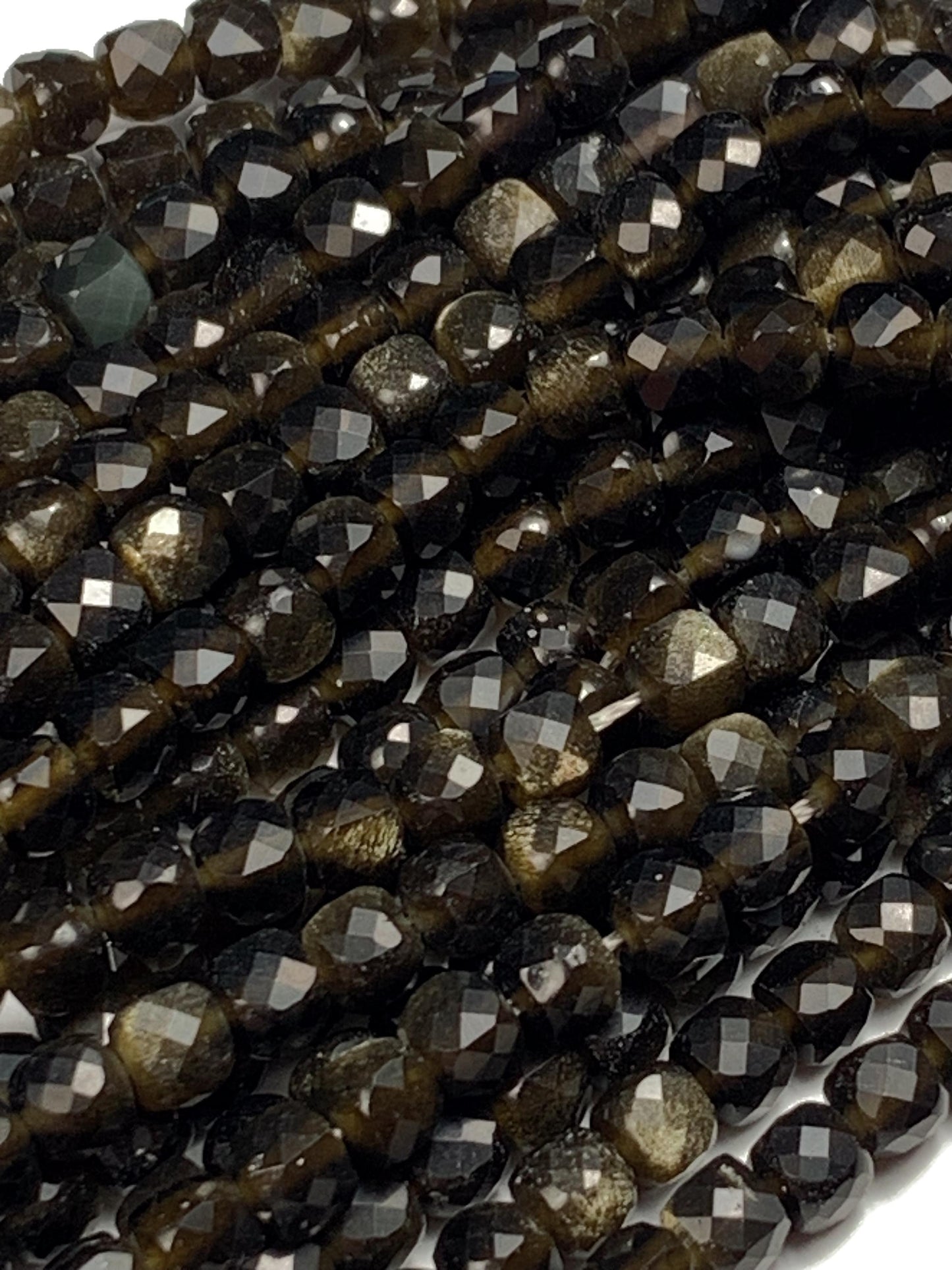 4mm Gold Black Obsidian Cube Beads: Natural Gemstone Strand
