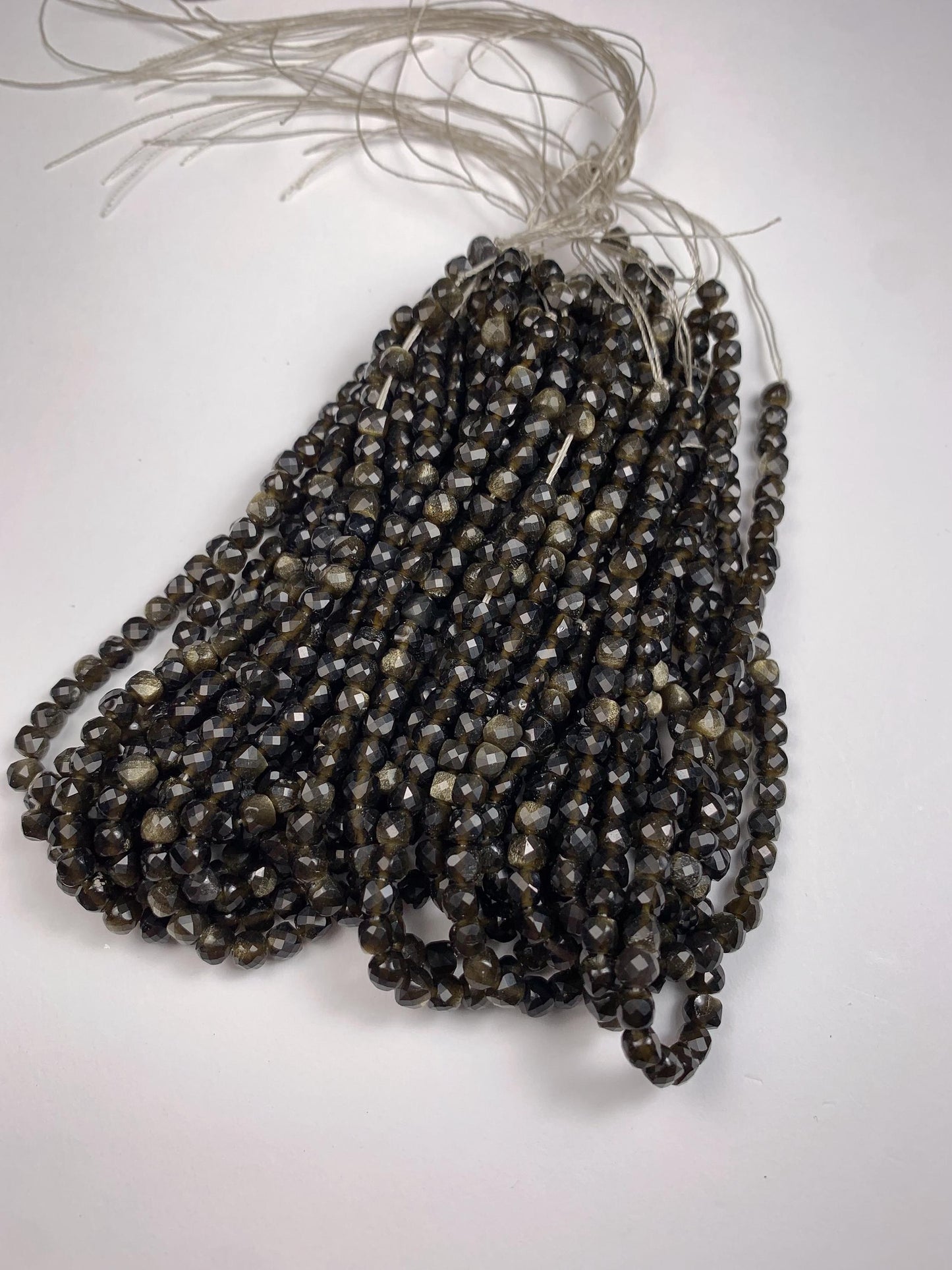 4mm Gold Black Obsidian Cube Beads: Natural Gemstone Strand