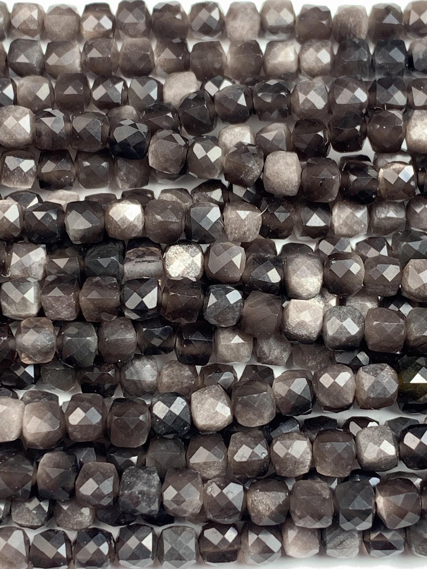 AAA Silver Black Obsidian Cube Beads: Natural Gemstone Strand (15.5")