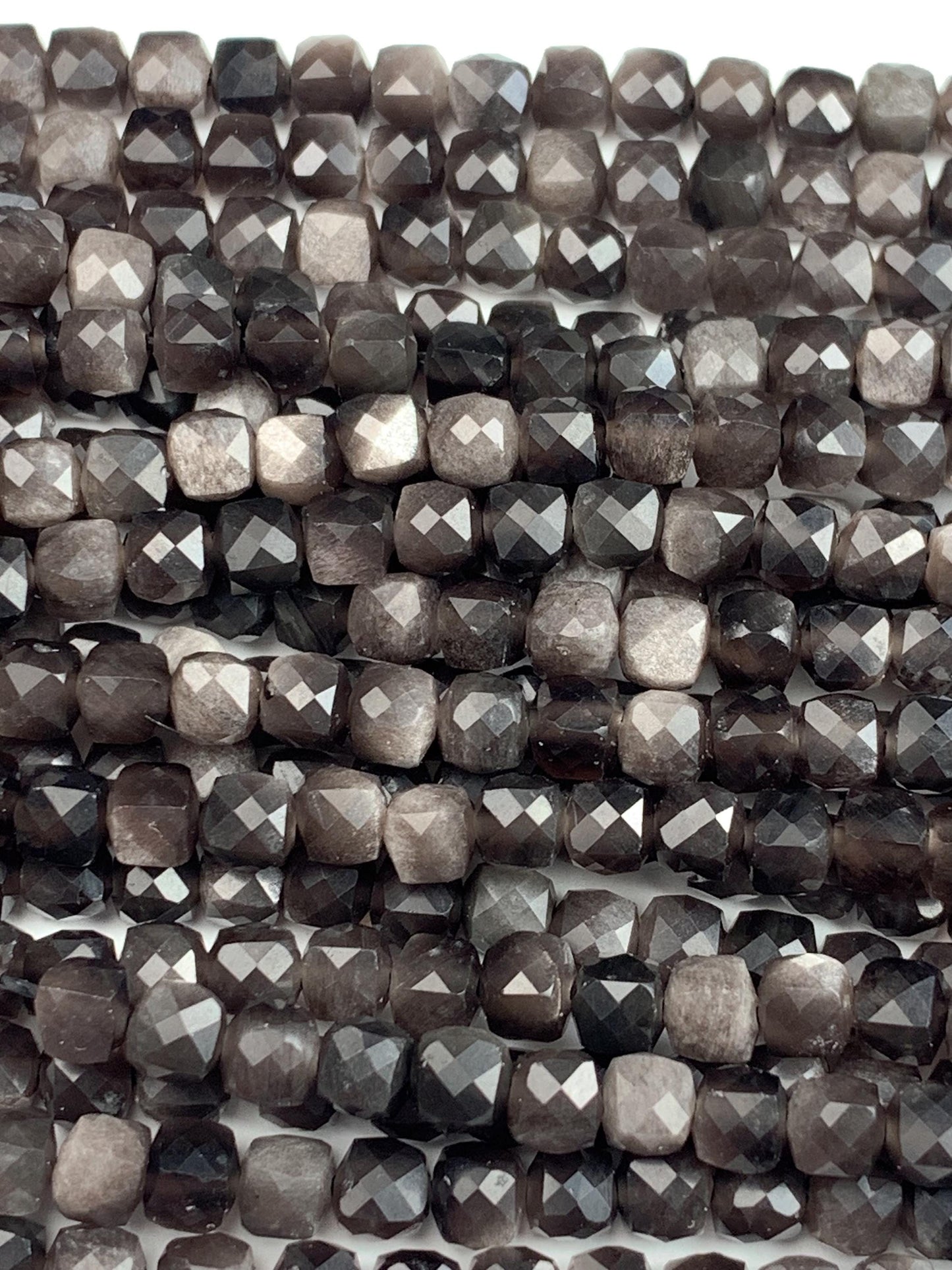 AAA Silver Black Obsidian Cube Beads: Natural Gemstone Strand (15.5")