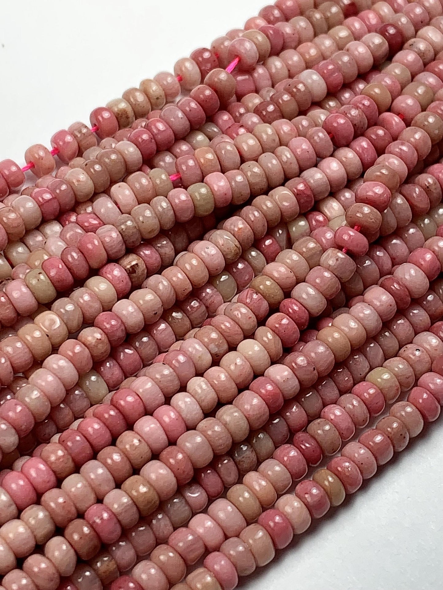 2x4mm Natural Genuine Pink Rhodonite Smooth Rondelle Beads 15.5" Strand