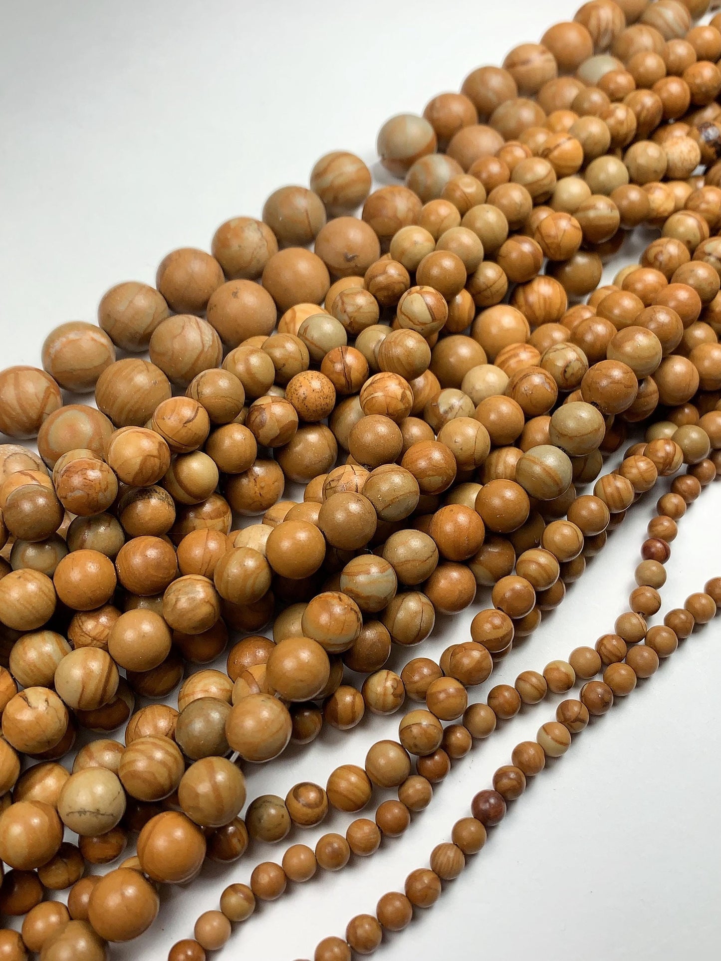 Natural Yellow Wood Grain Jasper Beads: Smooth Round, 15.5" Strand