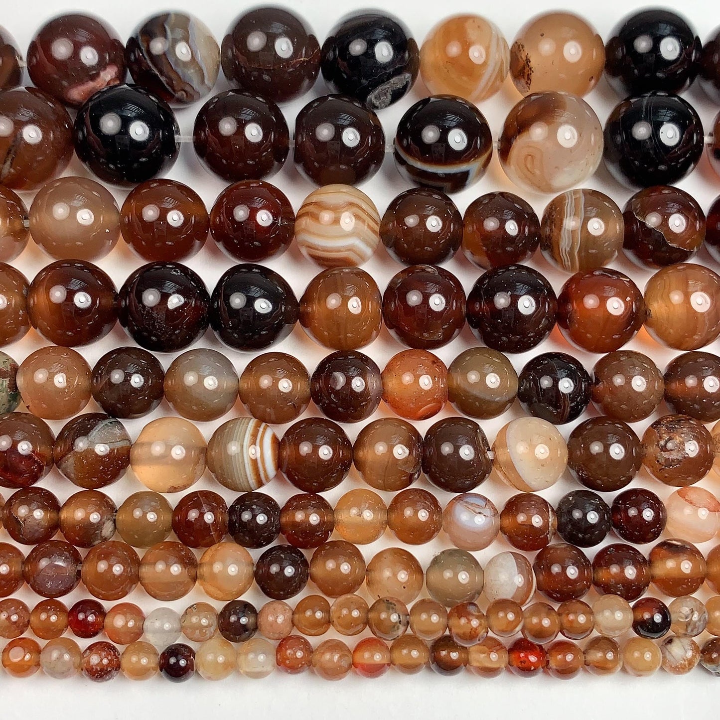 Natural Deep Brown Striped Agate Beads: Smooth Round Gemstone Strand