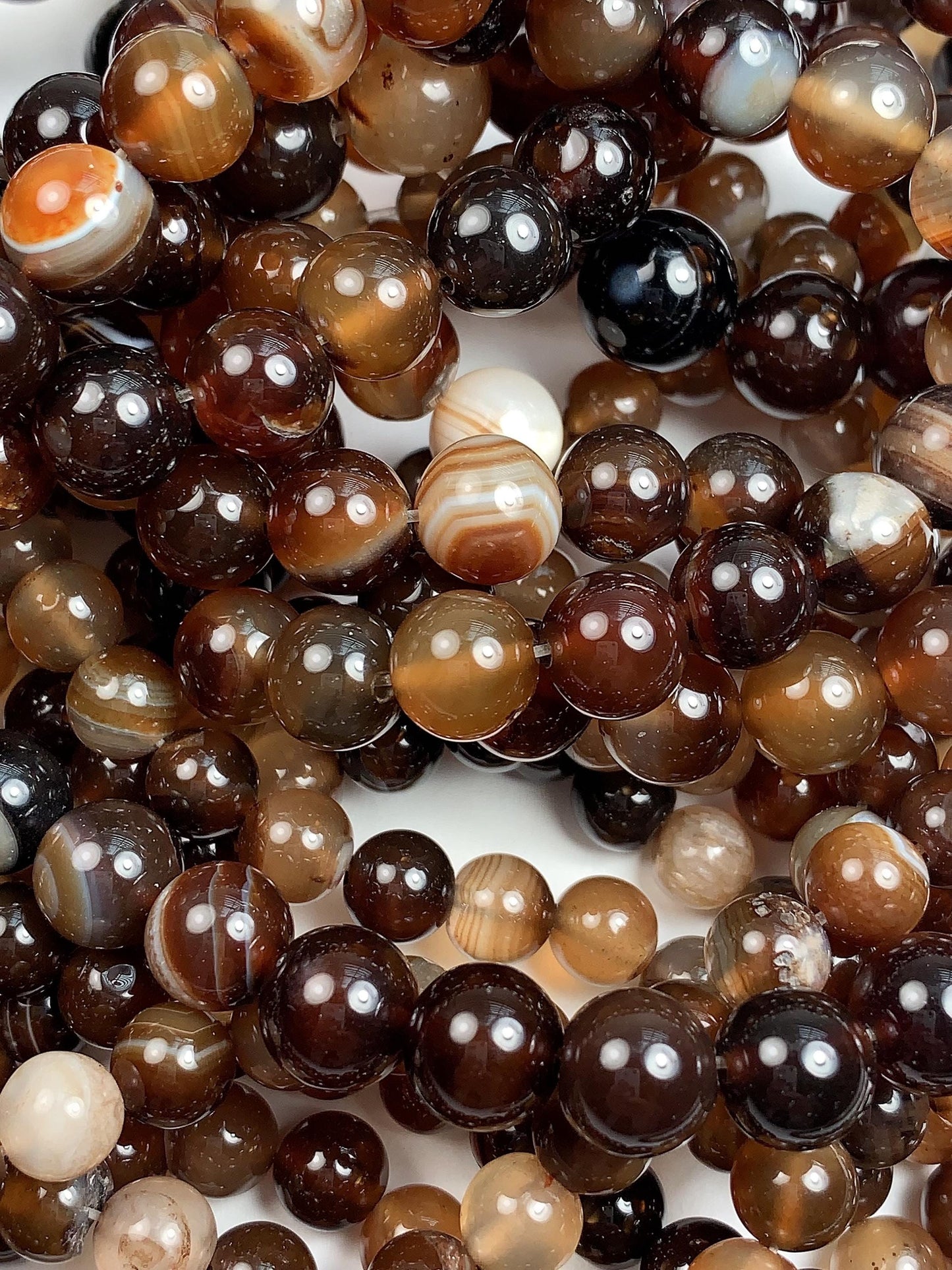 Natural Deep Brown Striped Agate Beads: Smooth Round Gemstone Strand