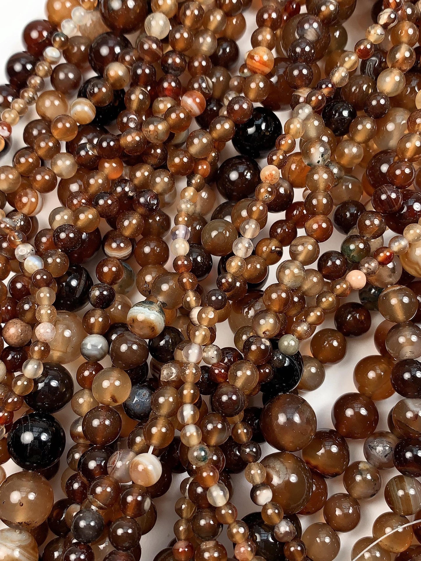 Natural Deep Brown Striped Agate Beads: Smooth Round Gemstone Strand