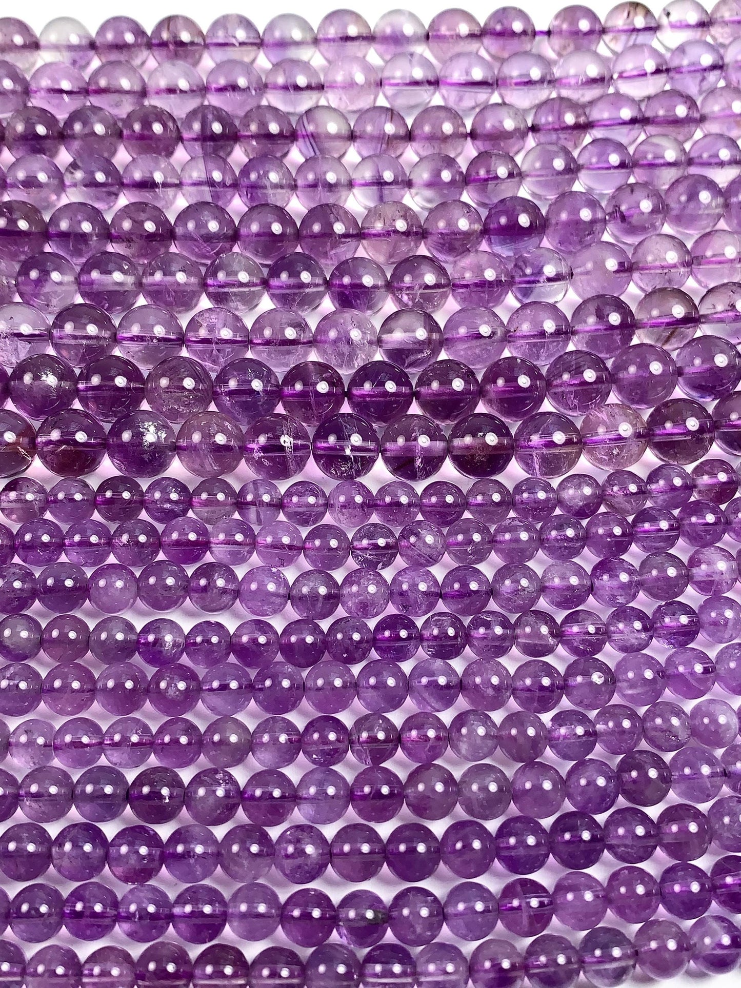 Natural Lavender Amethyst Quartz Beads: Smooth Round, 15.5" Strand