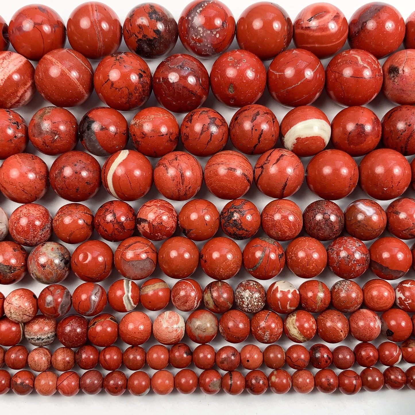 Red Stripe Jasper Beads: Natural Smooth Round Gemstone Strand
