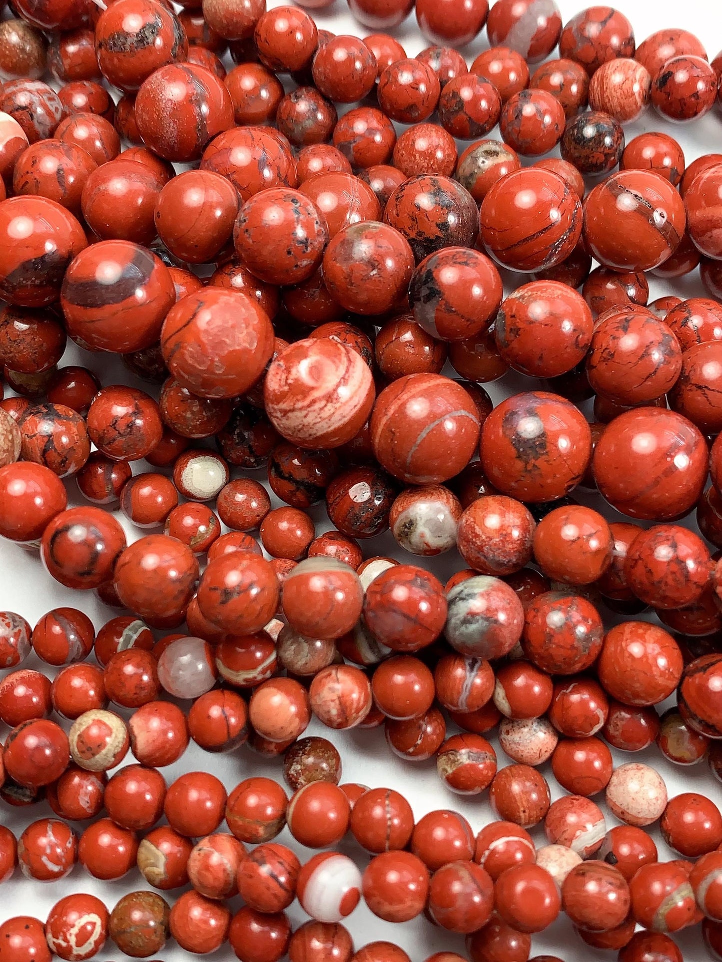 Red Stripe Jasper Beads: Natural Smooth Round Gemstone Strand