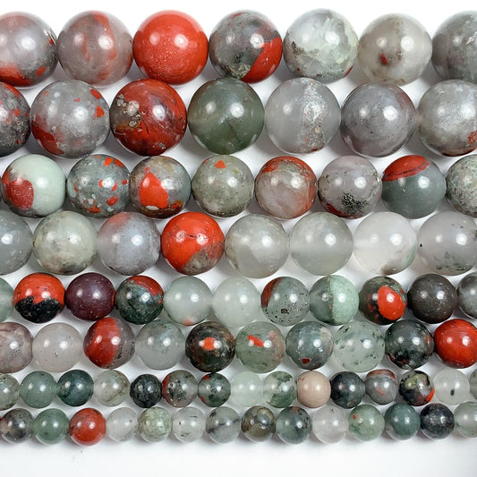 Natural Red Africa Bloodstone Smooth Round Beads - 15.5" Strand