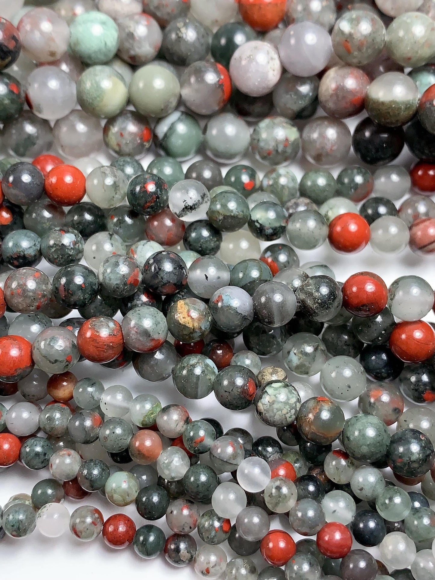 Natural Red Africa Bloodstone Smooth Round Beads - 15.5" Strand