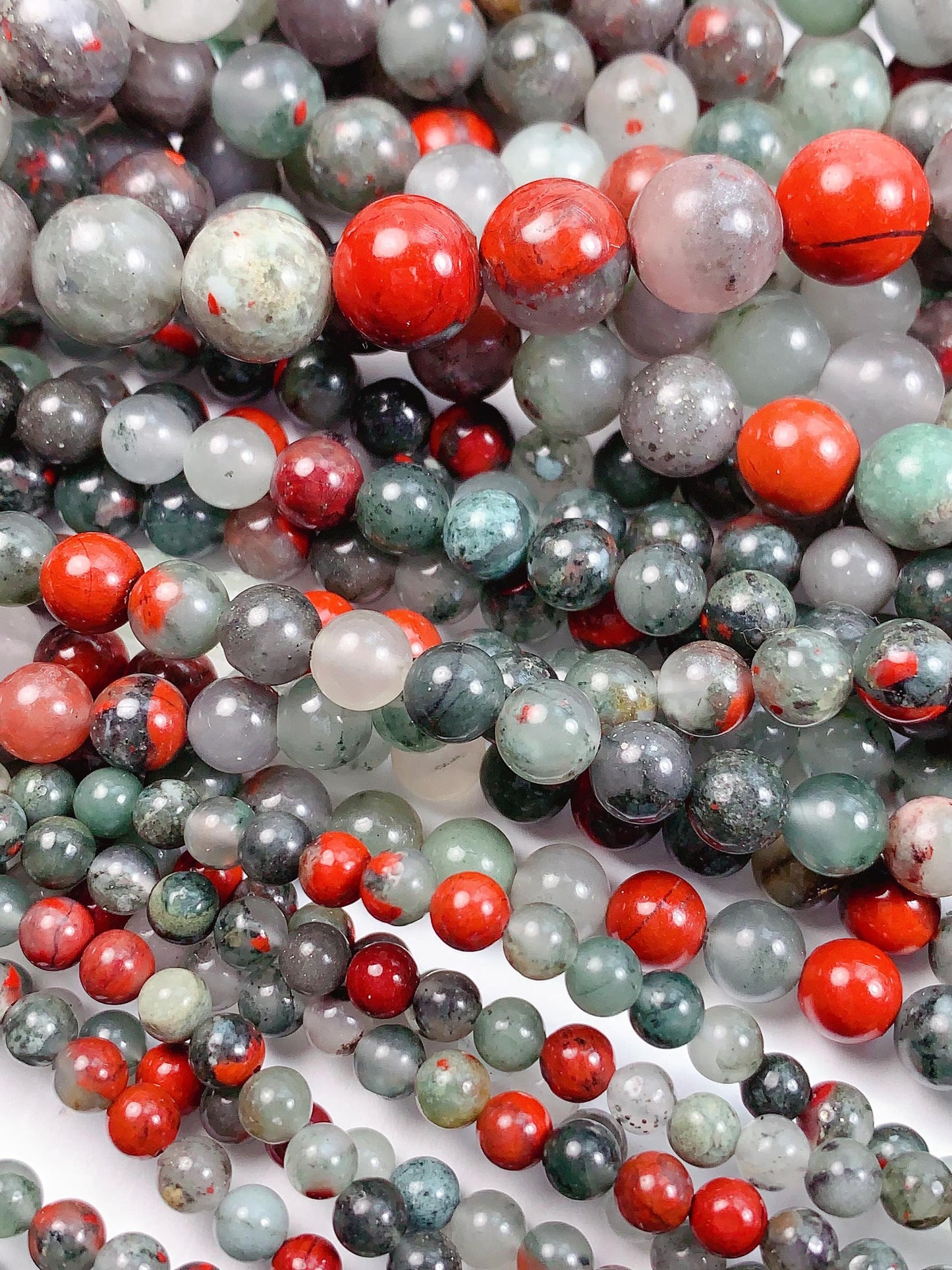 Natural Red Africa Bloodstone Smooth Round Beads - 15.5" Strand
