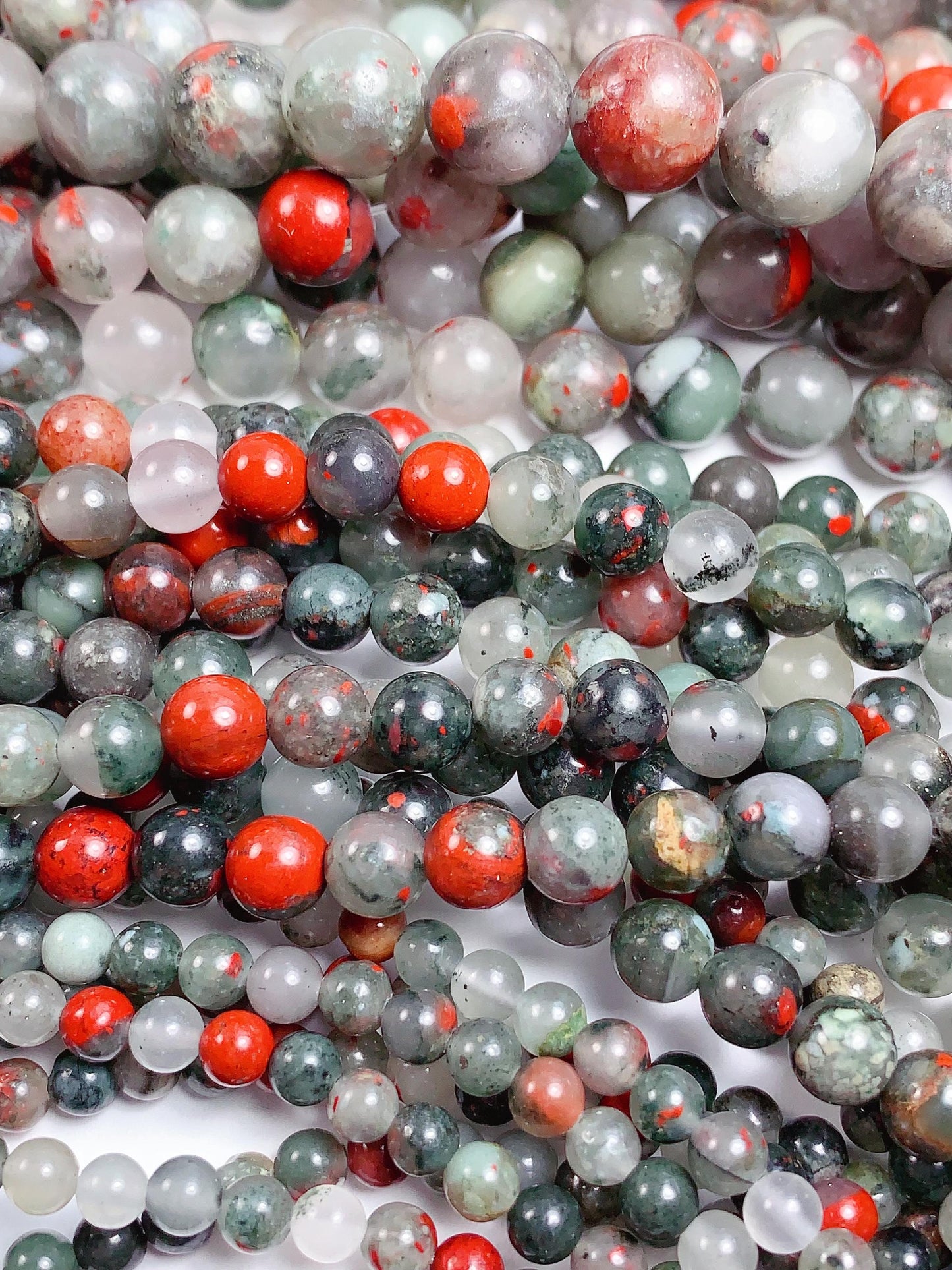 Natural Red Africa Bloodstone Smooth Round Beads - 15.5" Strand