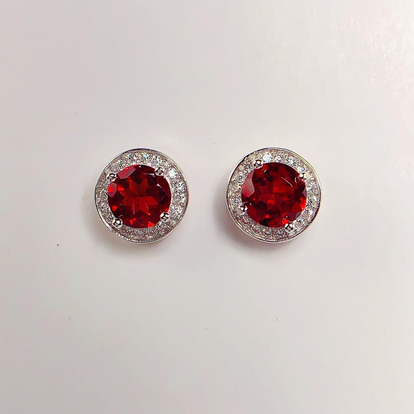 Red Garnet Sterling Silver Earrings: 18k Gold Plated, AAA Grade