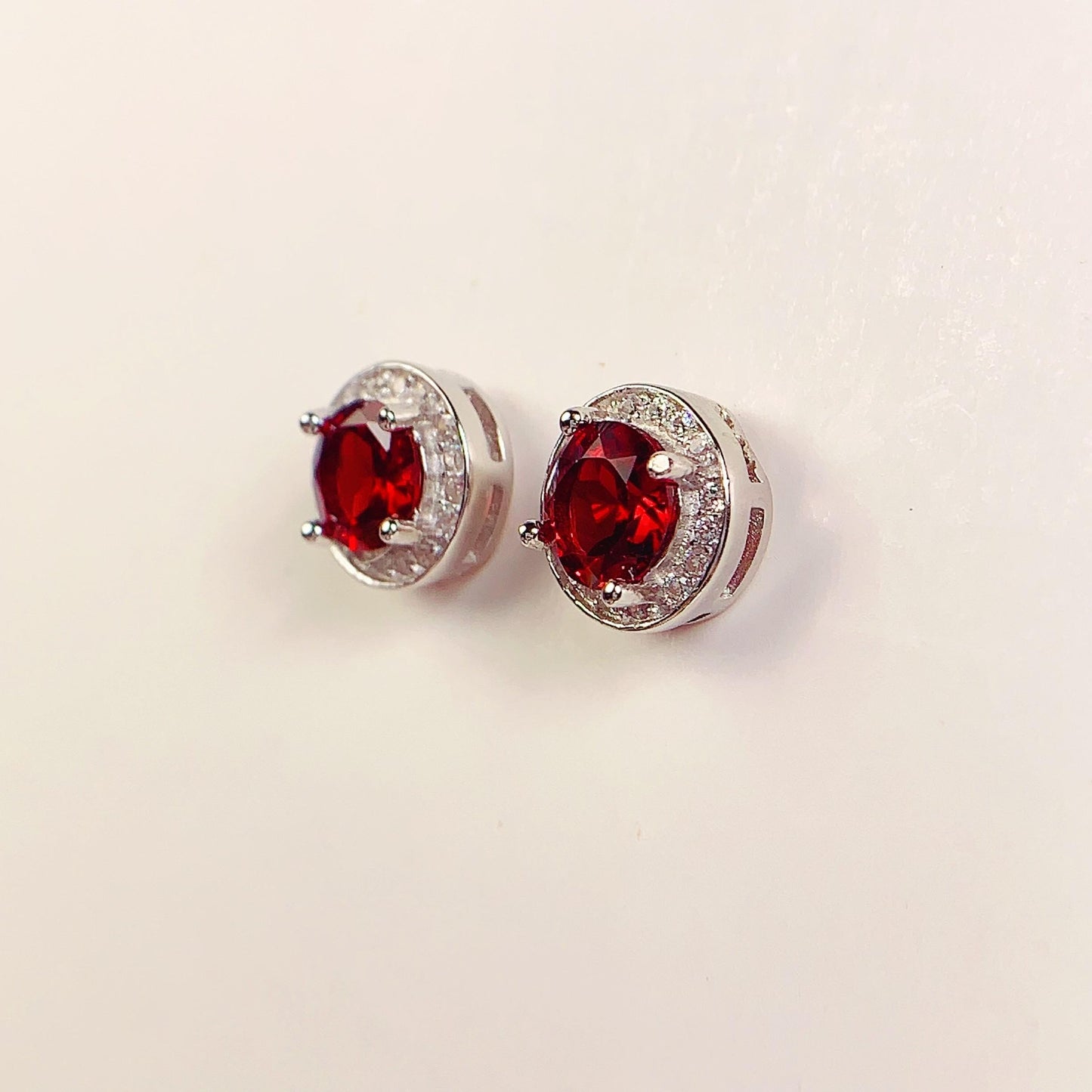 Red Garnet Sterling Silver Earrings: 18k Gold Plated, AAA Grade