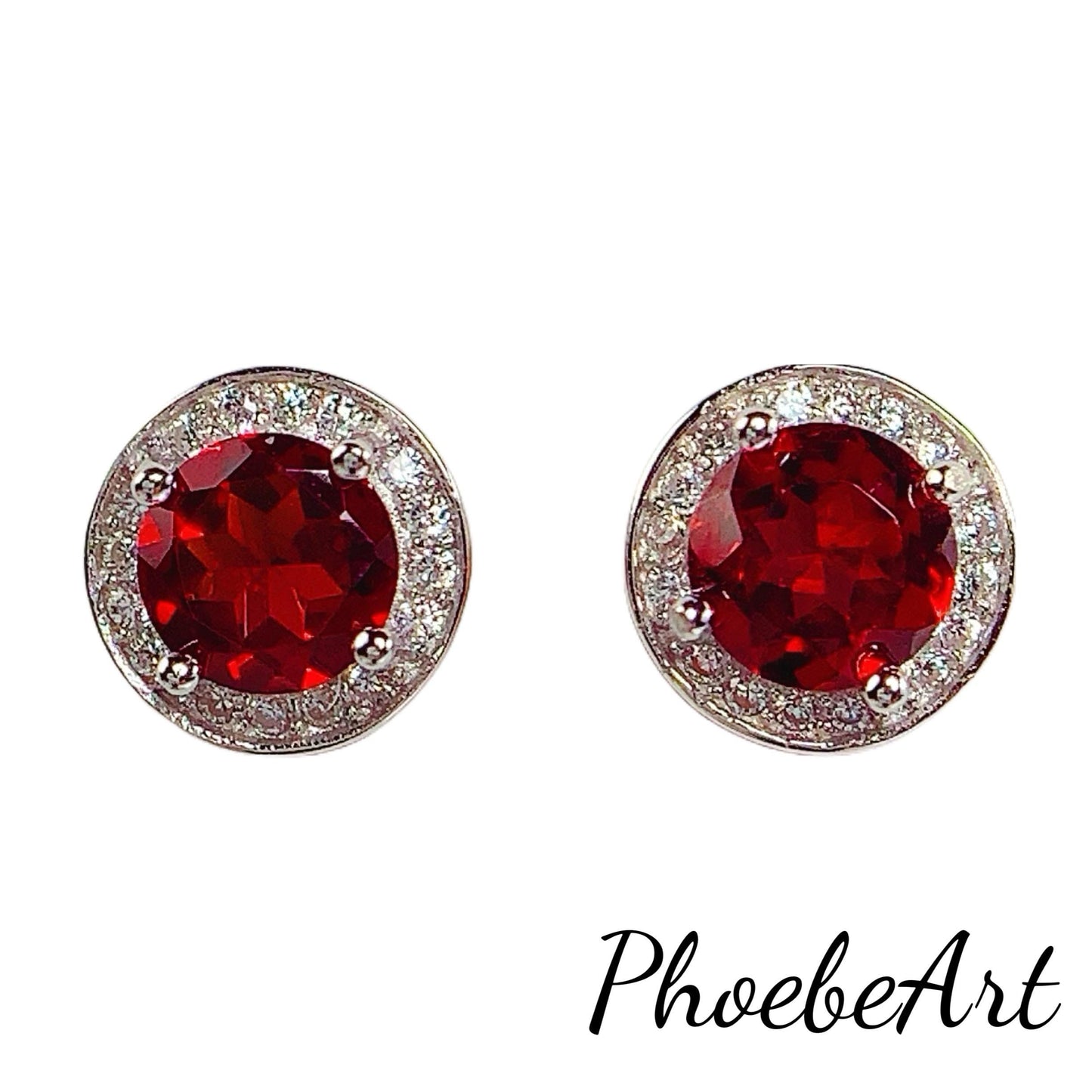 Red Garnet Sterling Silver Earrings: 18k Gold Plated, AAA Grade