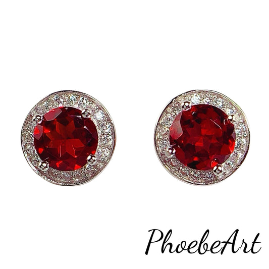 Red Garnet Sterling Silver Earrings: 18k Gold Plated, AAA Grade