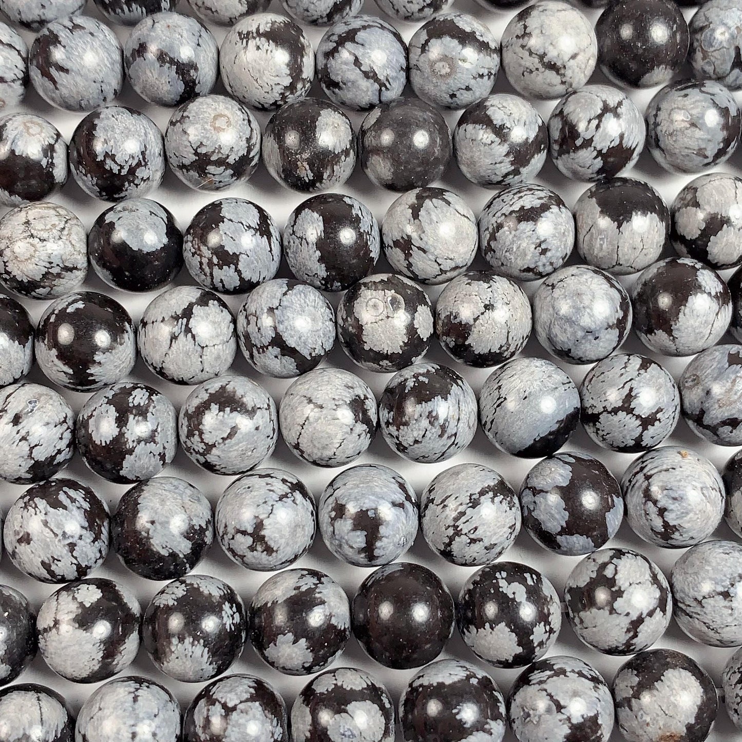 AAA Snowflake Obsidian Smooth Round Beads: Natural Black White Gemstone, 15.5" Strand
