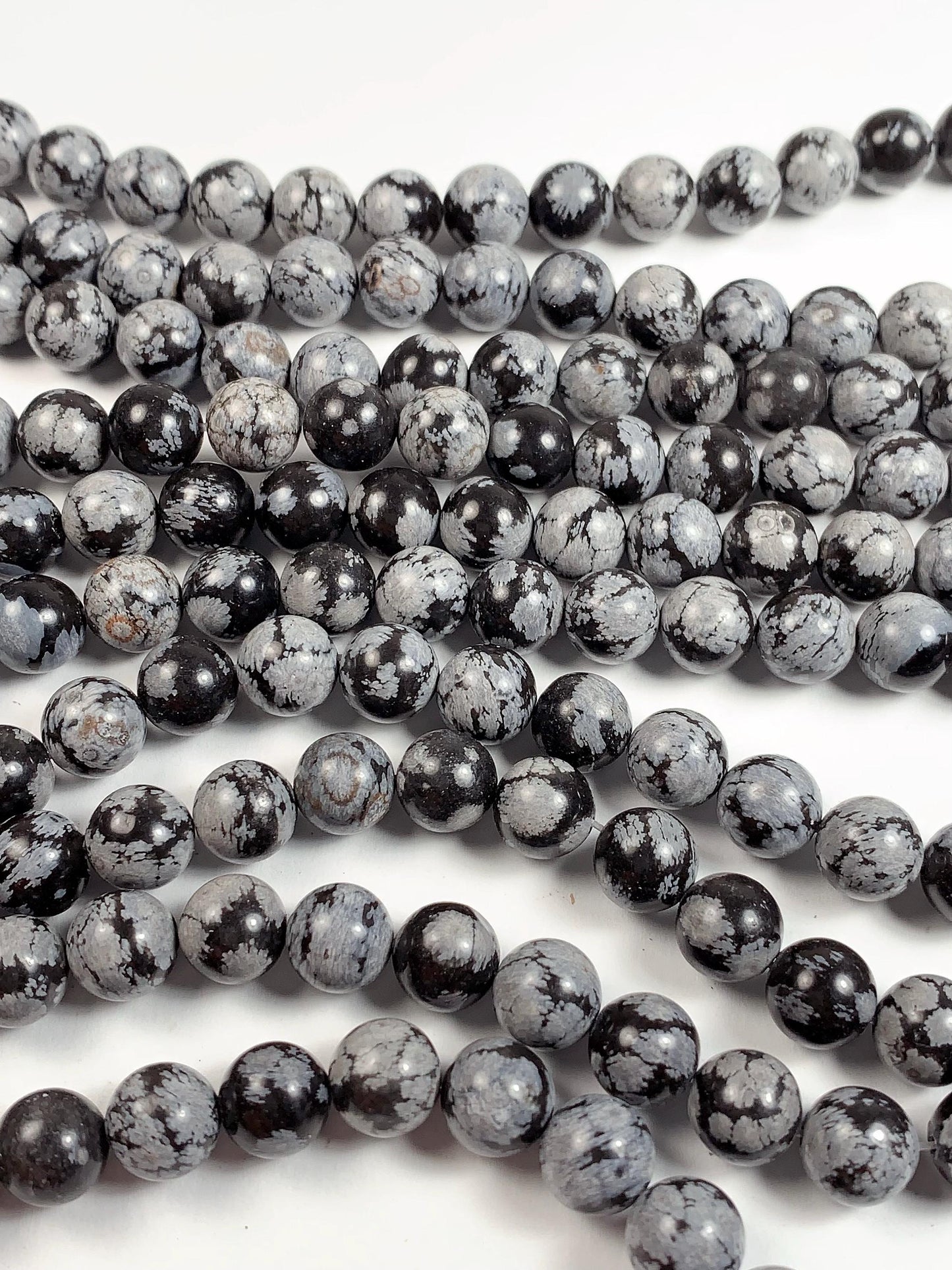 AAA Snowflake Obsidian Smooth Round Beads: Natural Black White Gemstone, 15.5" Strand